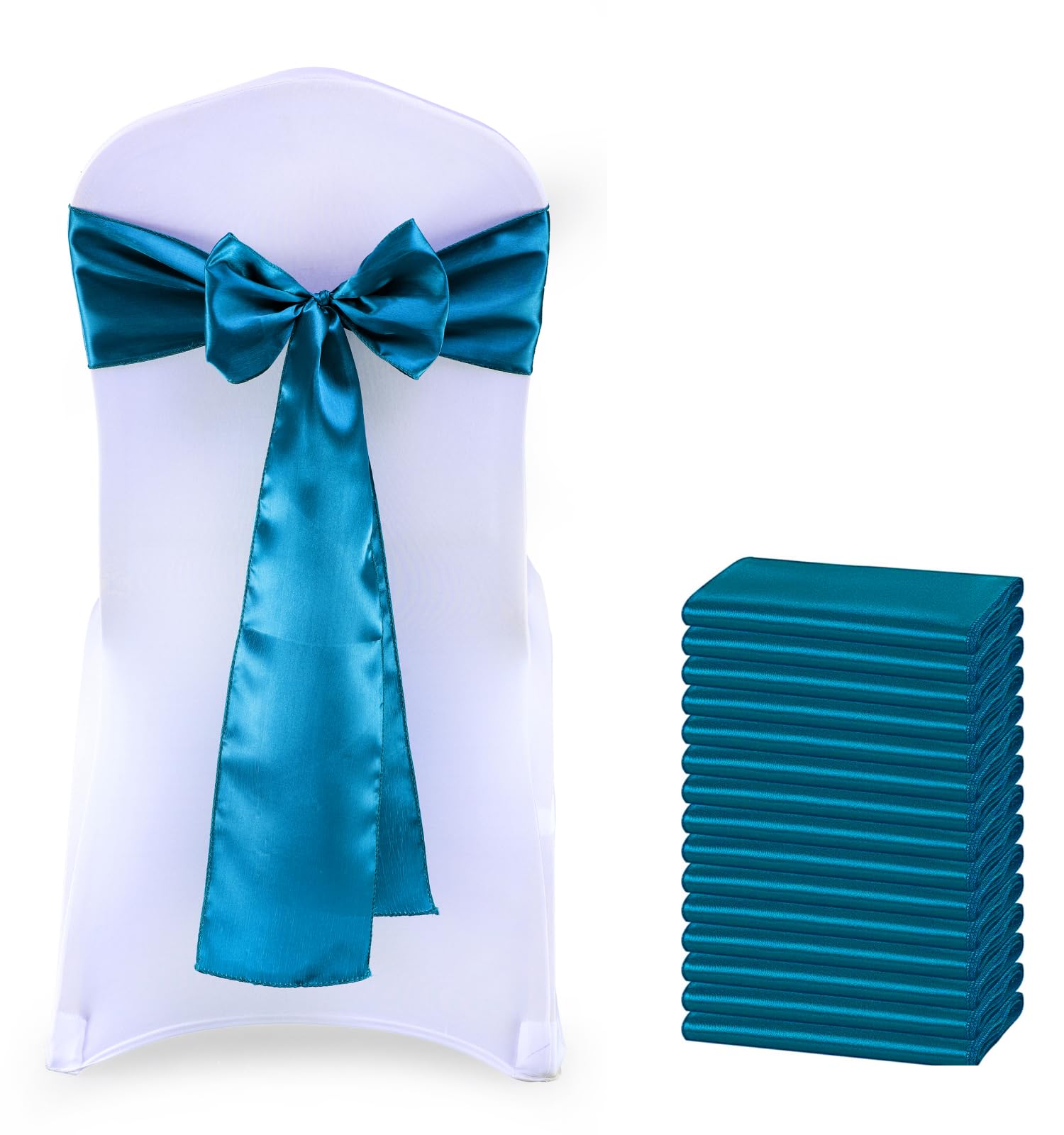 VDS Pack of 200 Satin Chair Sashes for Weddings & Events Décor | Soft Shiny Sateen Dining Chair Bows for Banquet, Party, Reception | Reusable Decorative Sash for Folding & Chiavari Chairs - Dark Teal — image 1