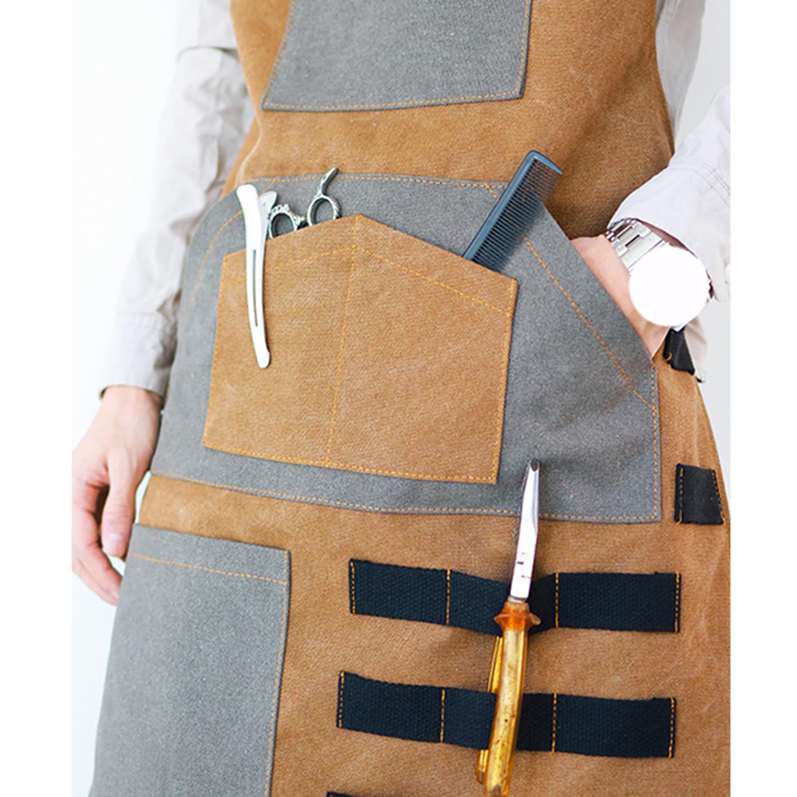 delantal, Delantales de chef for hombre y mujer, delantal camarero con bolsillos, lona, ​​con espalda cruzada, resistente, color verde
