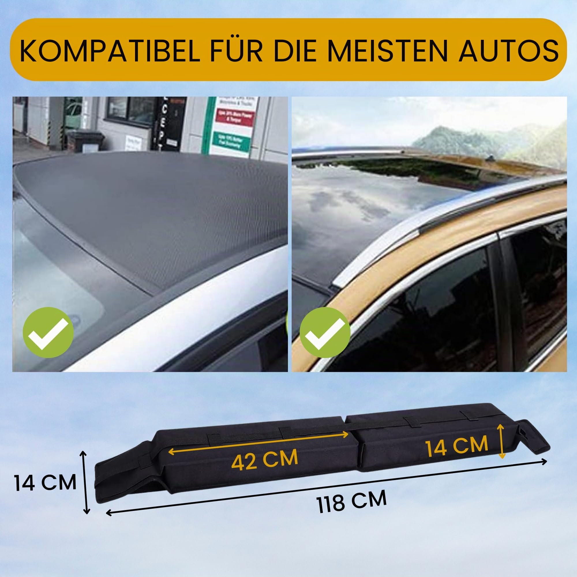 Dachträger Autos, Universeller Autodachträger für Reisen, weiche, Faltbare Gepäckpolster, tragbare Stange zum Tragen.