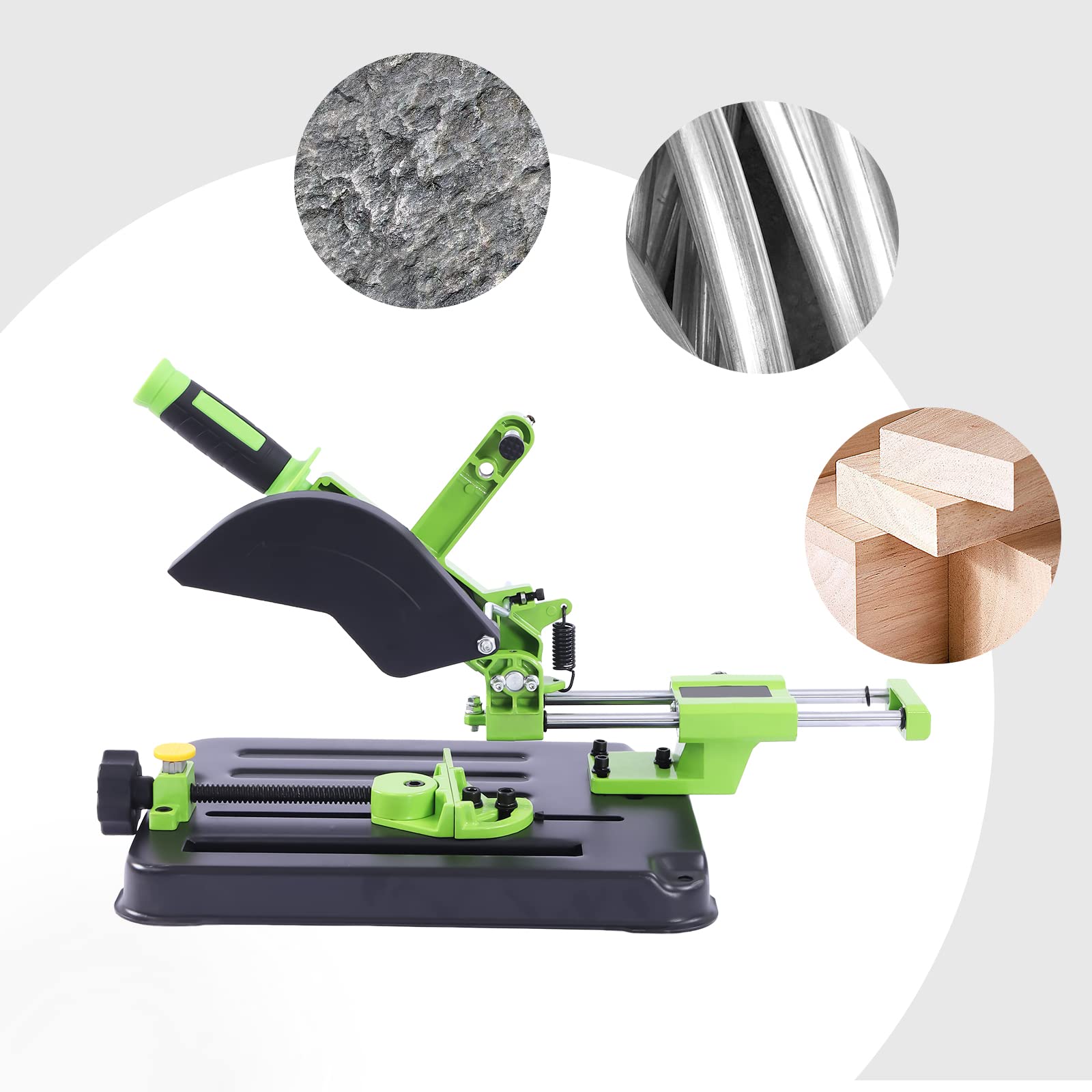Supporto per smerigliatrice angolare regolabile per smerigliatrice angolare da 100 – 125 mm, apertura massima 150 mm, profondità di taglio 30 mm, angolo di 45° regolabile, con manico lungo e copertura