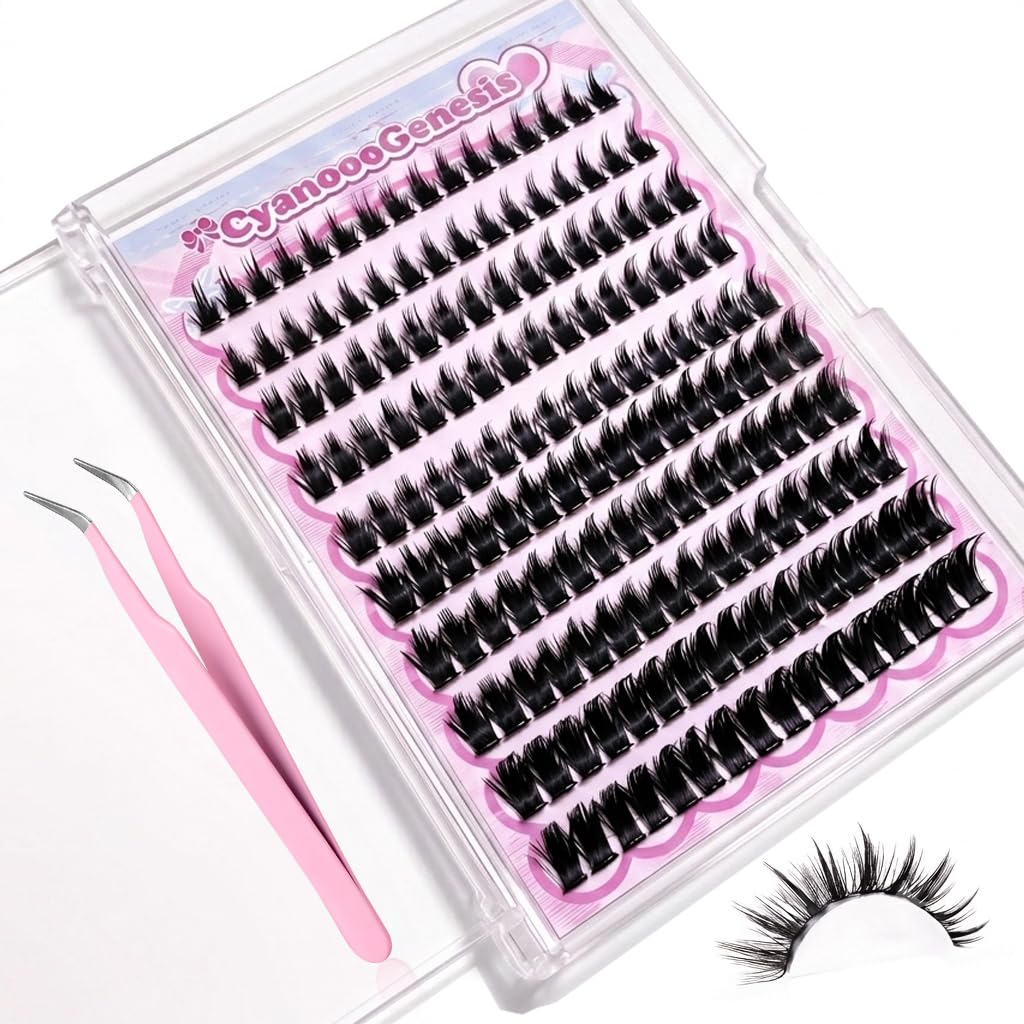 Self Adhesive Lash Clusters D Curl 160Pcs Wispy Fluffy Spiky Cluster Eyelash Extensions 10-16mm Natural Look Individual Lashes DIY Manga Eyelash Extension Pack