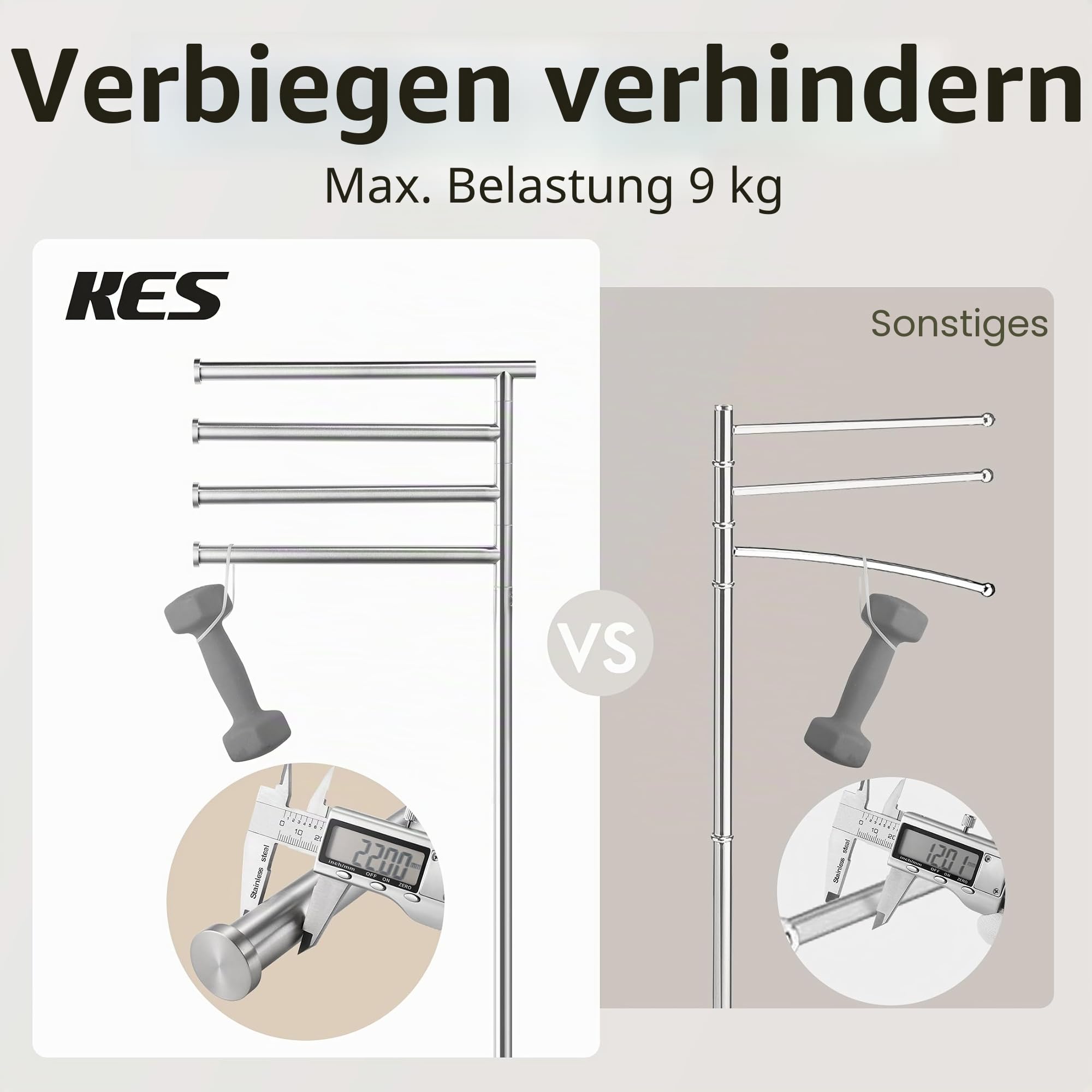 KES Handtuchhalter Stehend Handtuchhalter 4 Armig Schwenkbar Handtuchständer Freistehend Marmor Bad Gebürstet, BTH219S4-2