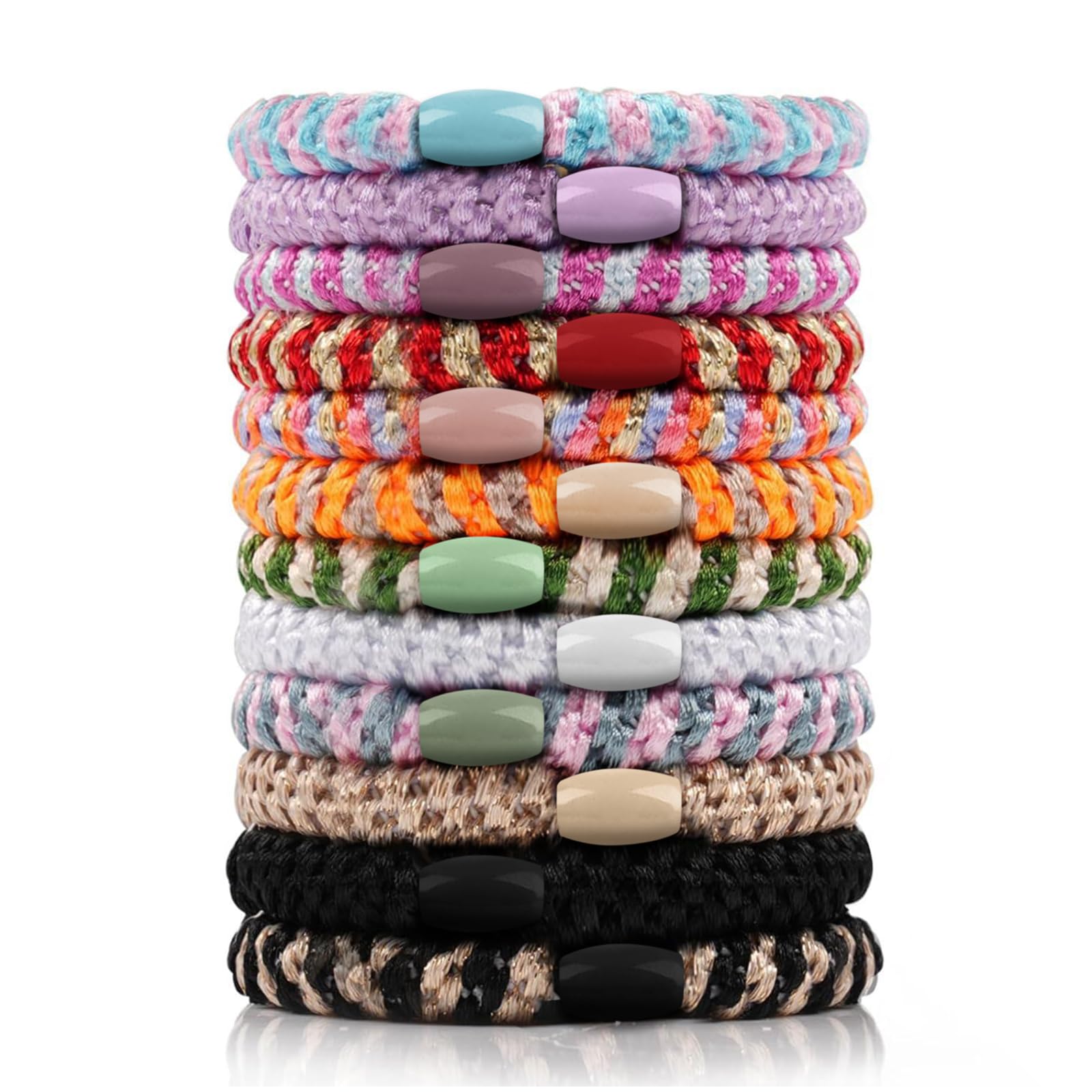 Kisvic Haargummi, 12 Stück Haargummis Damen Mehrfarbigen, Mode Geflochtene Hair Ties, Elastische Haarbänder für Frauen/Mädchen/Kinder,Dickes und Lockiges Haar