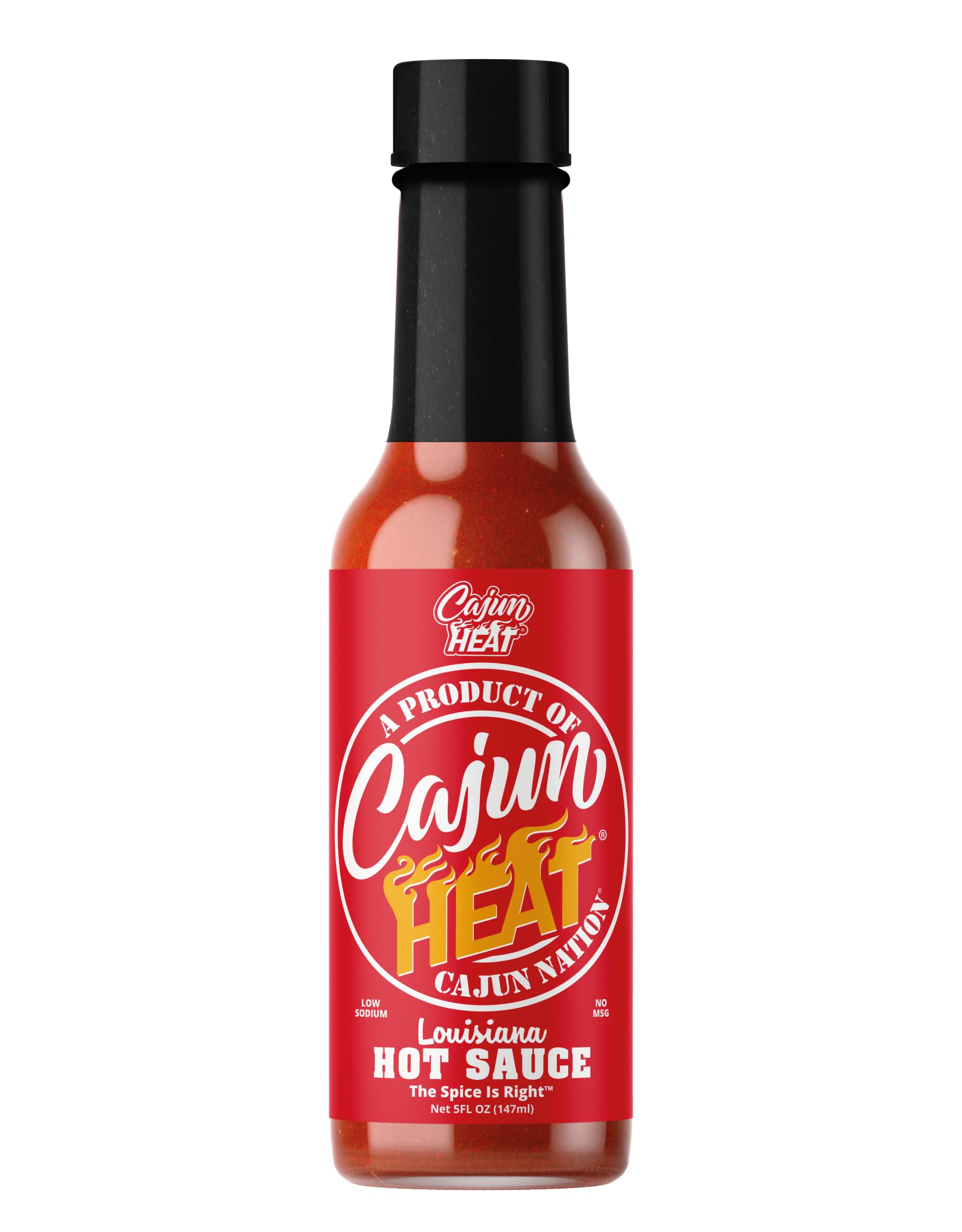 Cajun Nation CAJUN HEAT Louisiana Hot Sauce 5oz – Bold Flavor with No MSG – Authentic Louisiana Style Heat from the Cajun Coast – Low Sodium Bottle– The Spice Is Right!