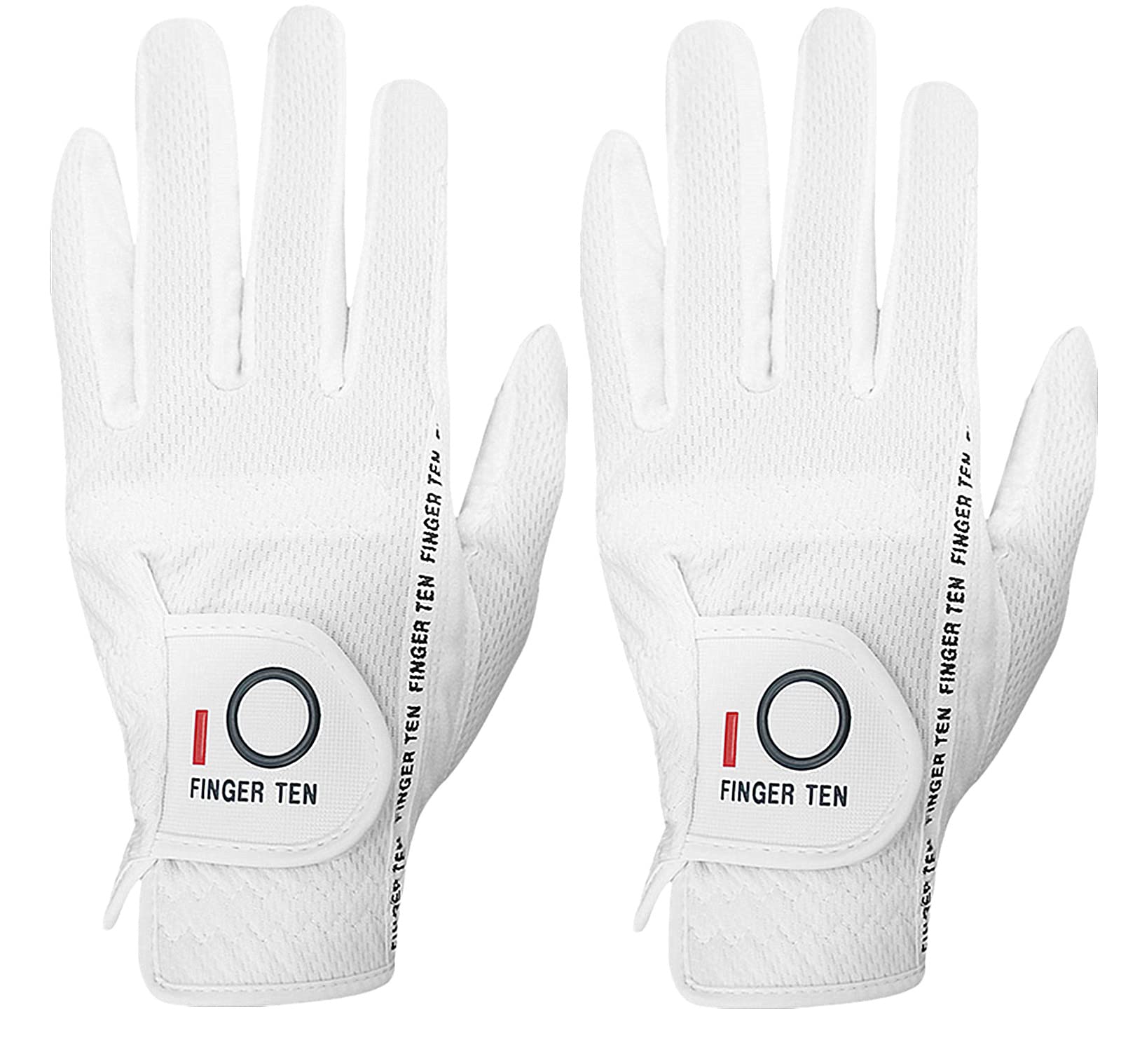 FINGER TEN Golf Gloves Men Left Hand for Right Handed Golfer in White Value 2 Pack, Rain Grip Golf Glove Weathersof All Weather for Pefect Swing (Medium, White-2 Pack-Worn on Left Hand)
