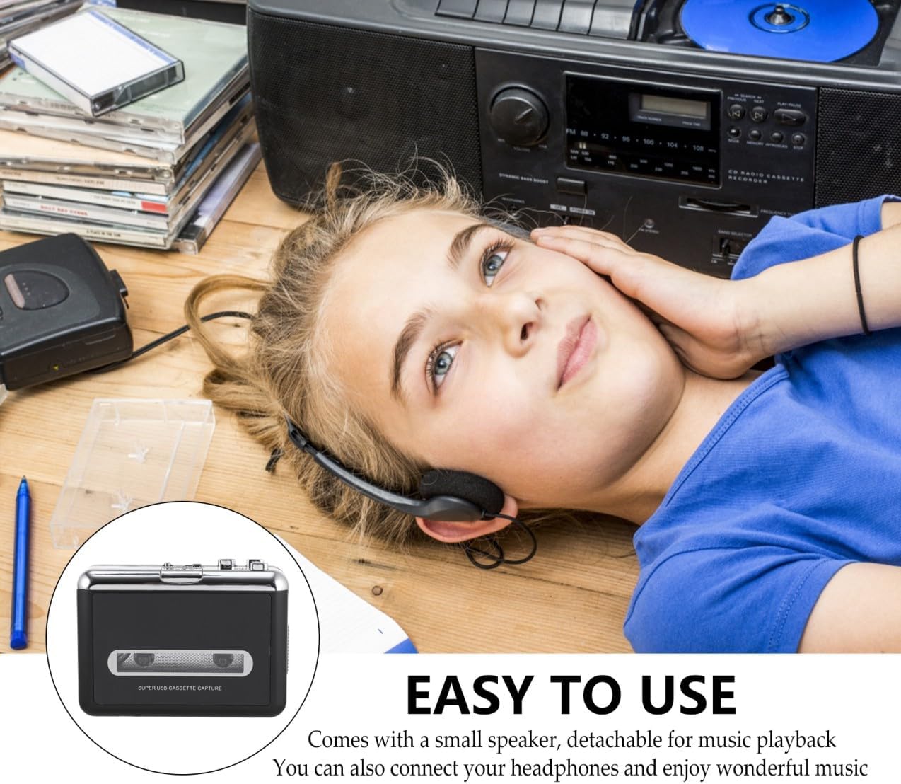 POPETPOP 0.5w Convert Cassette to Player Tape Converter Retro Music Digital Player Portable Cassette