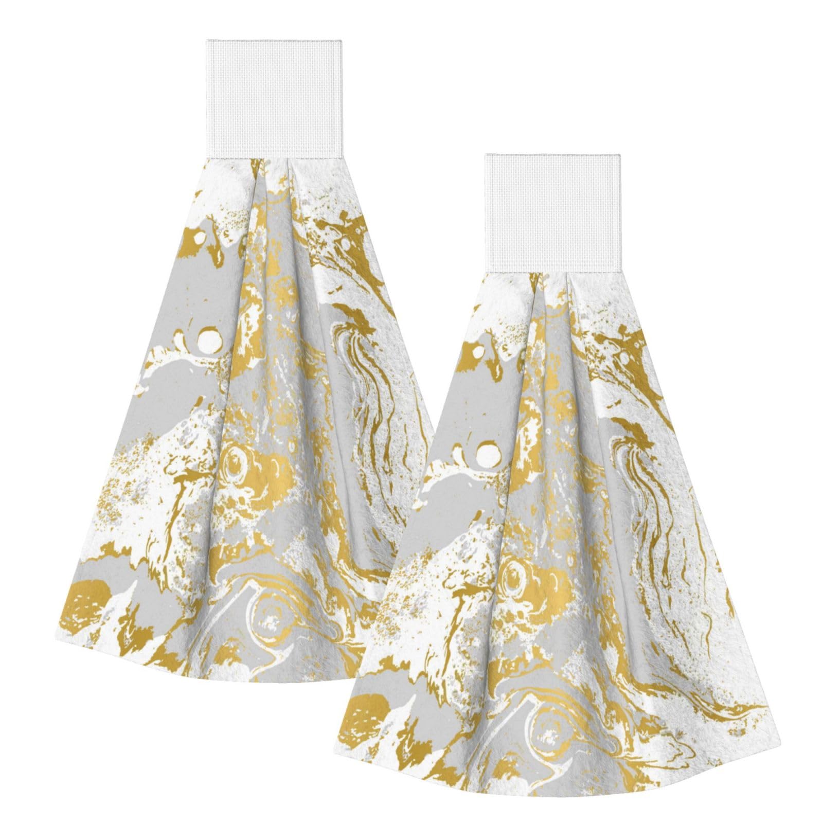 DOPKLNA Gray And Gold Agate Ripplle, 2 Pcs Hanging Coral Fiber Hand Towels for Bathroom, Absorbent Kitchen Towels