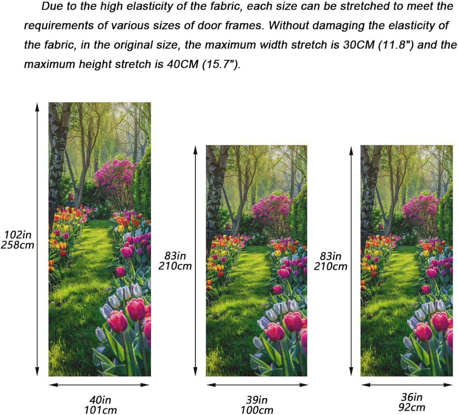 Spring Garden Pattern Door Cover Stretch Fabric Front Door Covers Waterproof Door Decorations for Indoor Outdoor Home Party Holiday, 35 x 79in