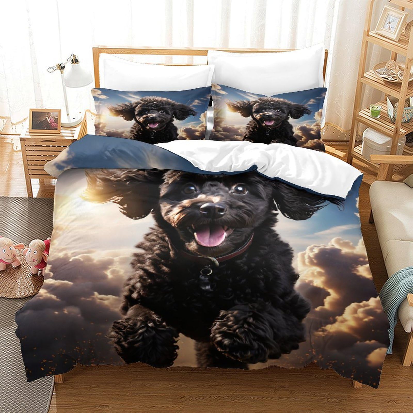 Tnfhsoft Cockapoo Dog Quilt Cover 3D Printed Soft Microfiber Cute Animals Duvet Cover Set With Zipper Closure 3 Piece Comforter Cover For Adults Kids Bedding Set With Pillowcase King（220X240cm）