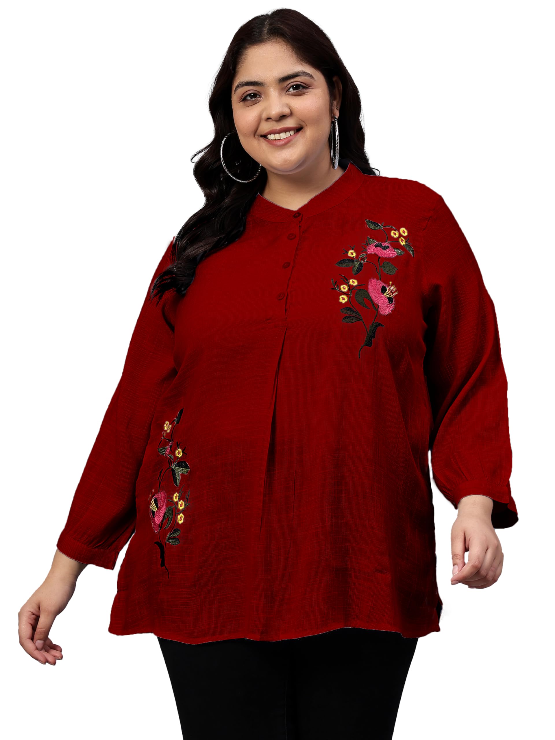indietoga Women's Plus Size Cotton Embroidered Longline Tunic Tops (2XL to 7XL)-picture-36