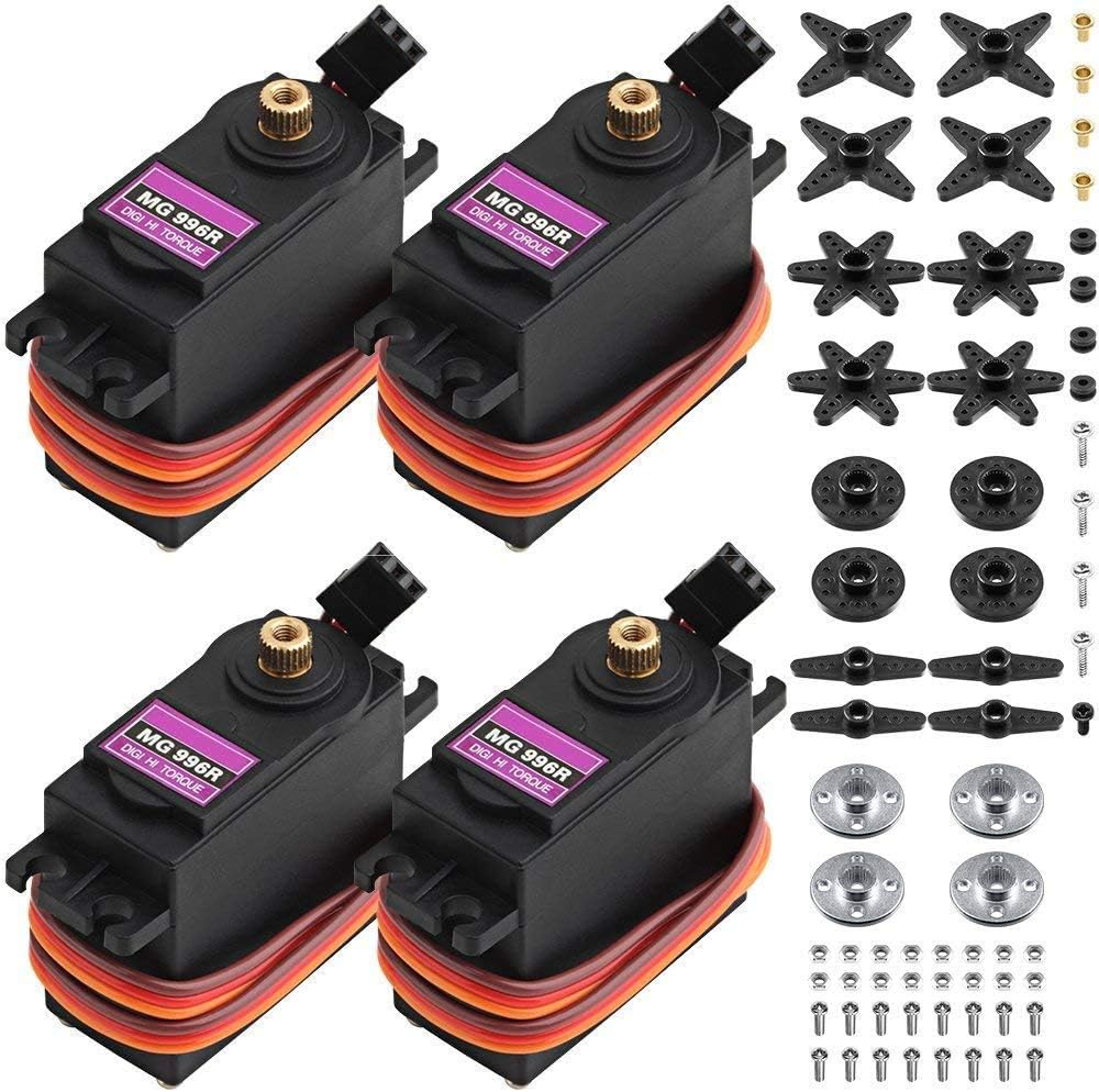 REES5 360° MG996R Servo Motor Metal Gear Servo High Torque Digital Servo with Arm Horn | 360 Degree Servo Motor Robot Servo for Futaba Hitec Sanwa GWS JR RC Helicopter Car Boat Robot - Pack of 4