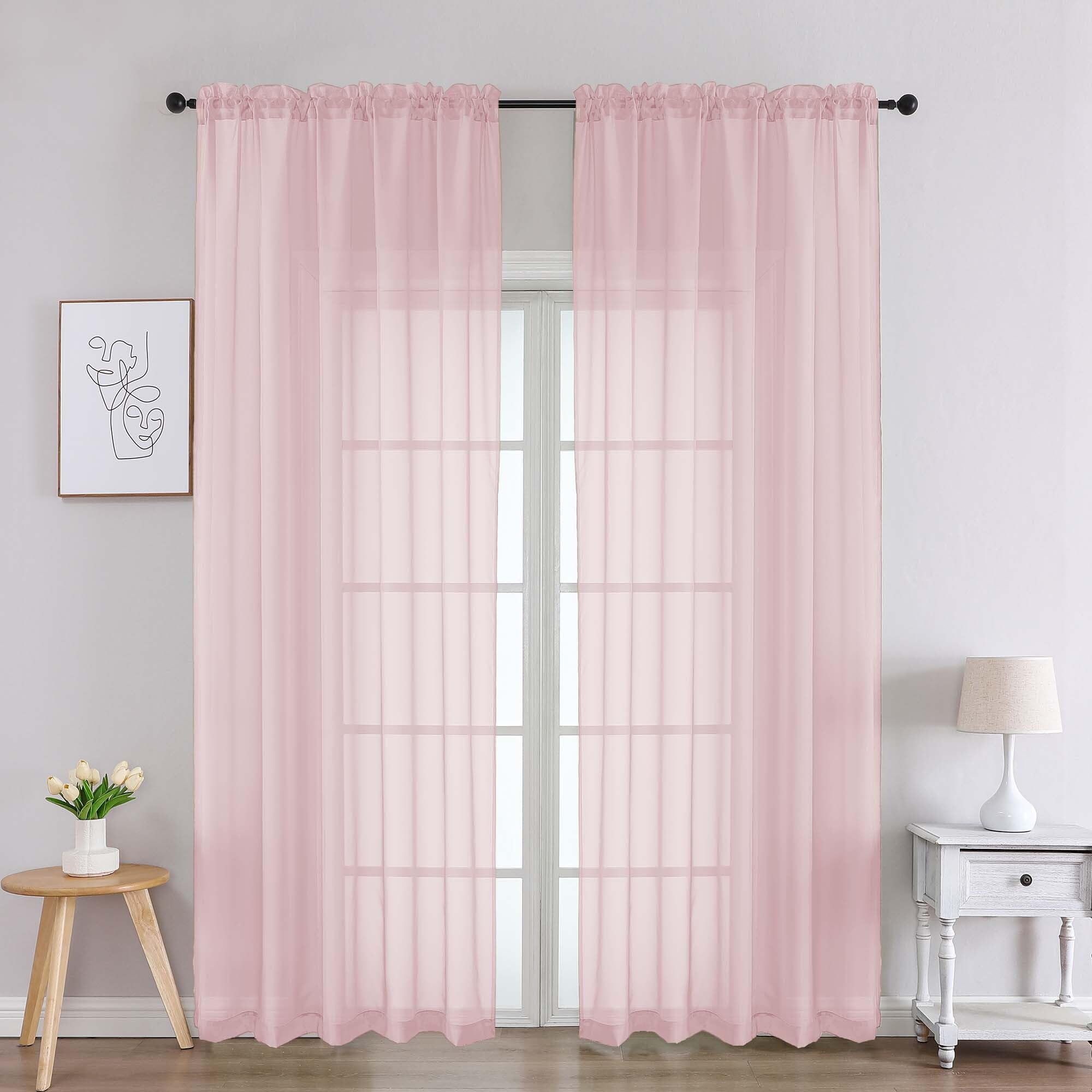 Chyhomenyc Blush Pink Sheer Curtains 90 Inches Long 2 Panels, Light Filtering Blush Pink Curtains for Living Room, Soft Gentle Voile Rod Pocket Bedroom Window Drapes, 59Wx90L Inch, 2PCS