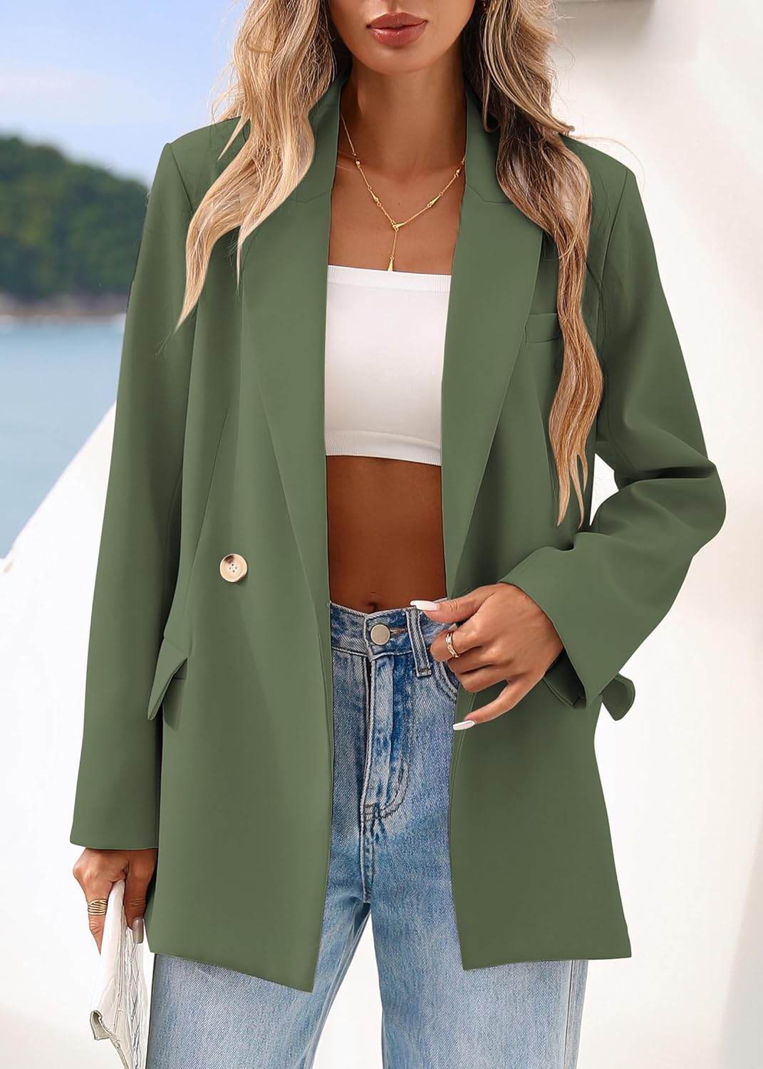 Lazysmile Blazers for Women Business Casual Long Sleeve Lapel Open Front Suit Jacket Office Work Clothes with Pockets - Image 5