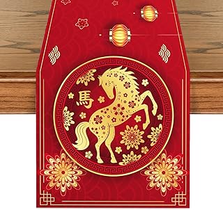 Chinese New Year Table Runner, 2026 Year of Horse Paper Cutting Style Red Table Runner, China Lunar Spring Festival Winter Kitchen Dining Celebration Decorations for Home Party