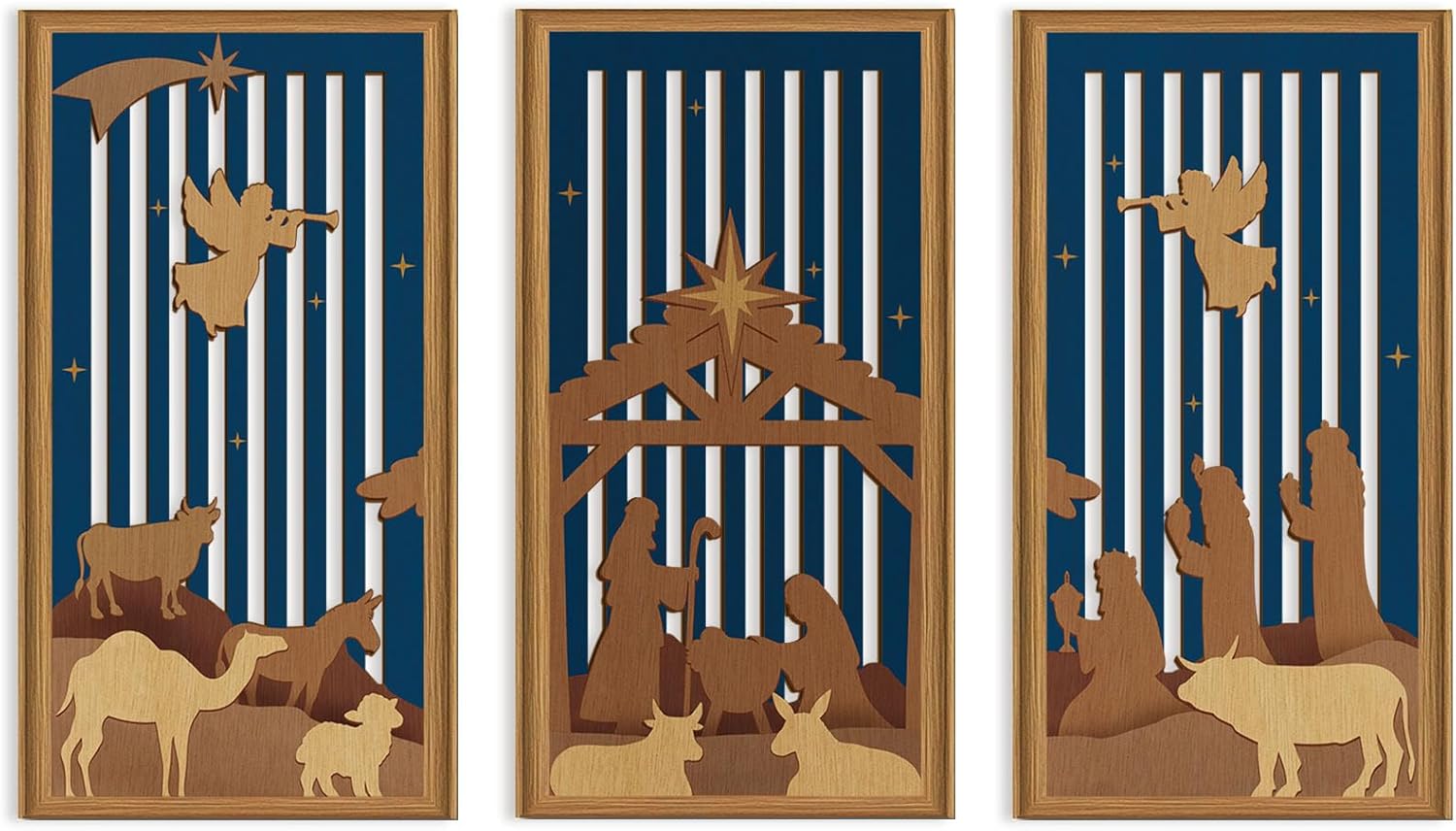 Ausril Nativity Wall Decor,Birth of Jesus Wall Art,Christian Christmas Artwork,Religious Easter Decor,Nativity Sence Hanging Art,Christian Bible Wood Sign O Holy Night for Church Pray Room Home Bedroom Living Room