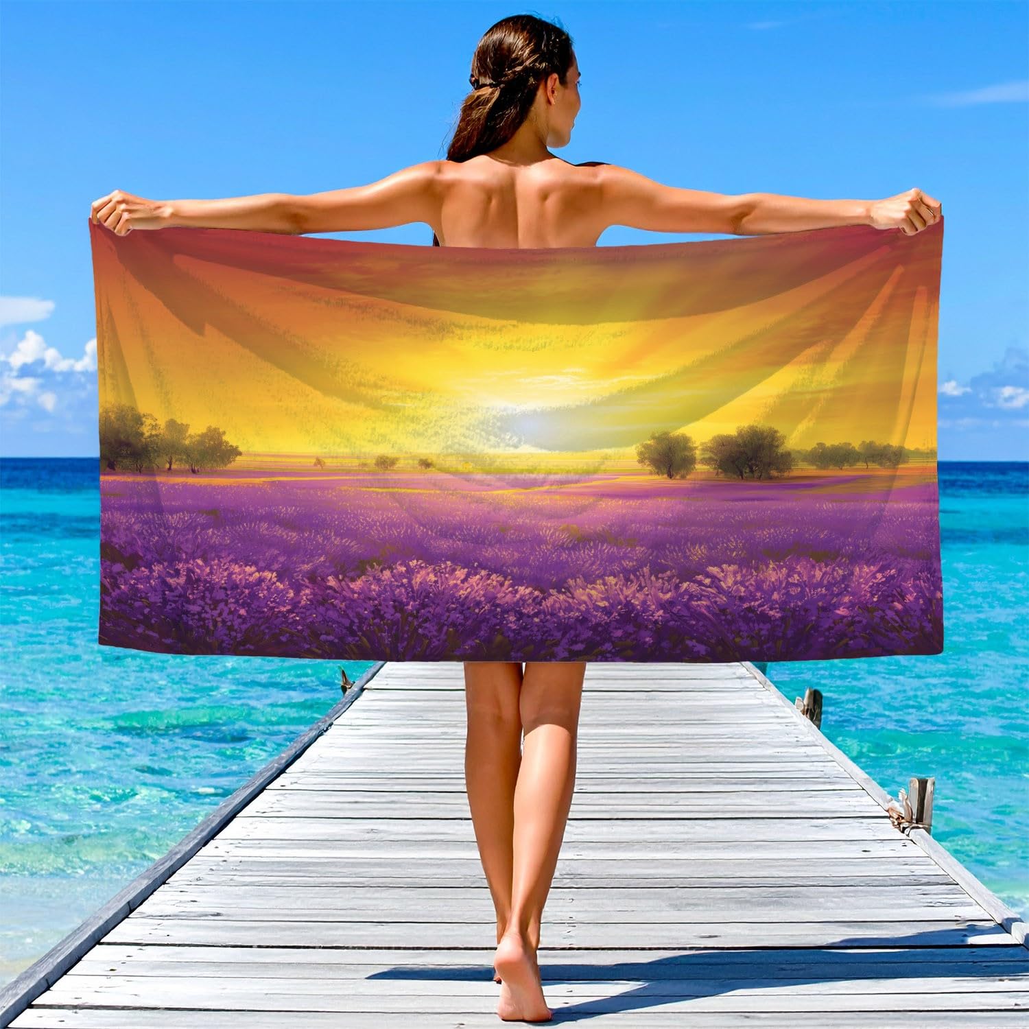 Générique Drap de Plage Anti Sable Sechage Rapide 180 cm x 90 cm Fantaisie Calme Serviette de Plage Microfibre Vintage Mystique Élégant Exquis Animaux Lapin Absorbante Super Couverture de Plage