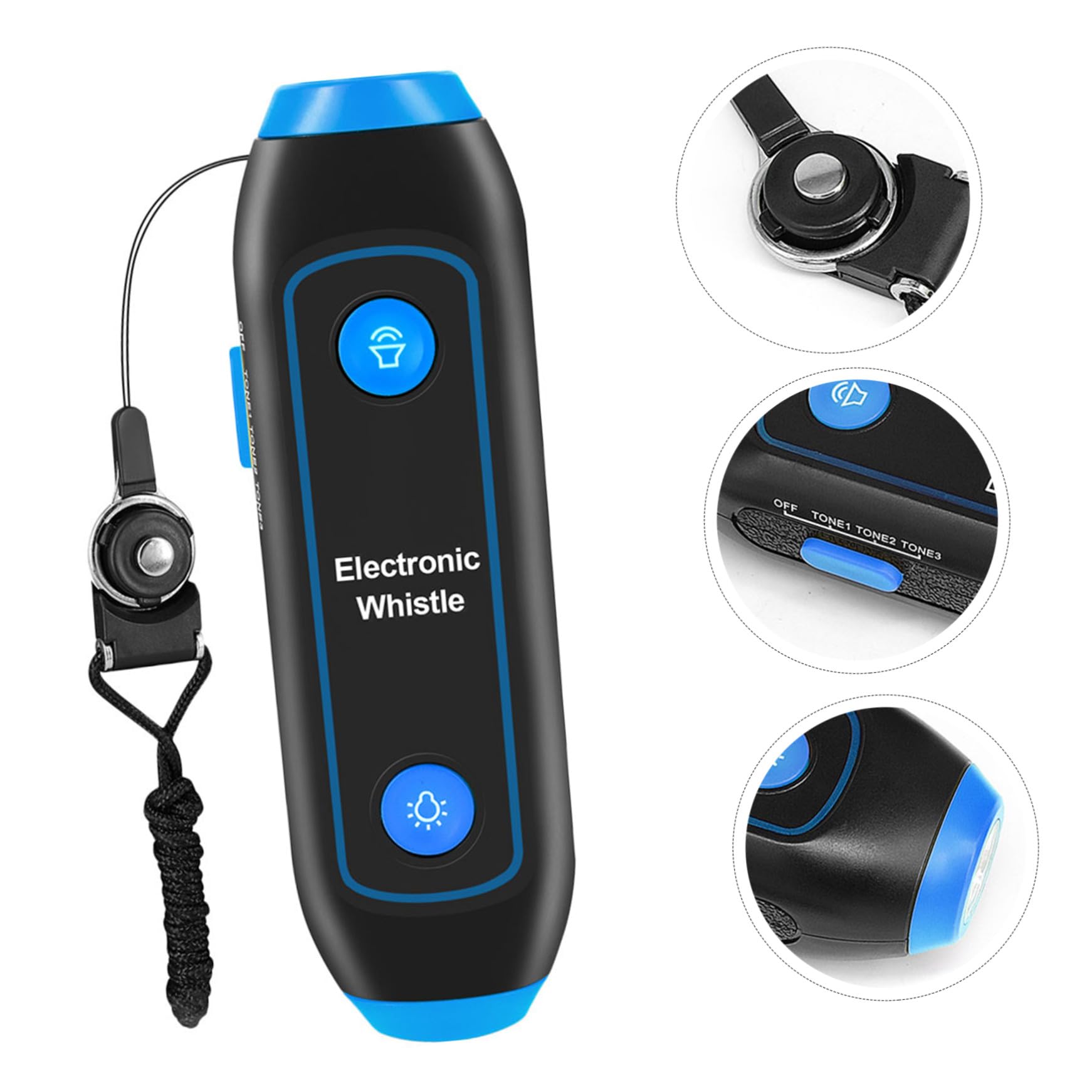 Sifflet Électronique à Main 3 Tons avec Lanyard et Lampe Torche LED Bleue