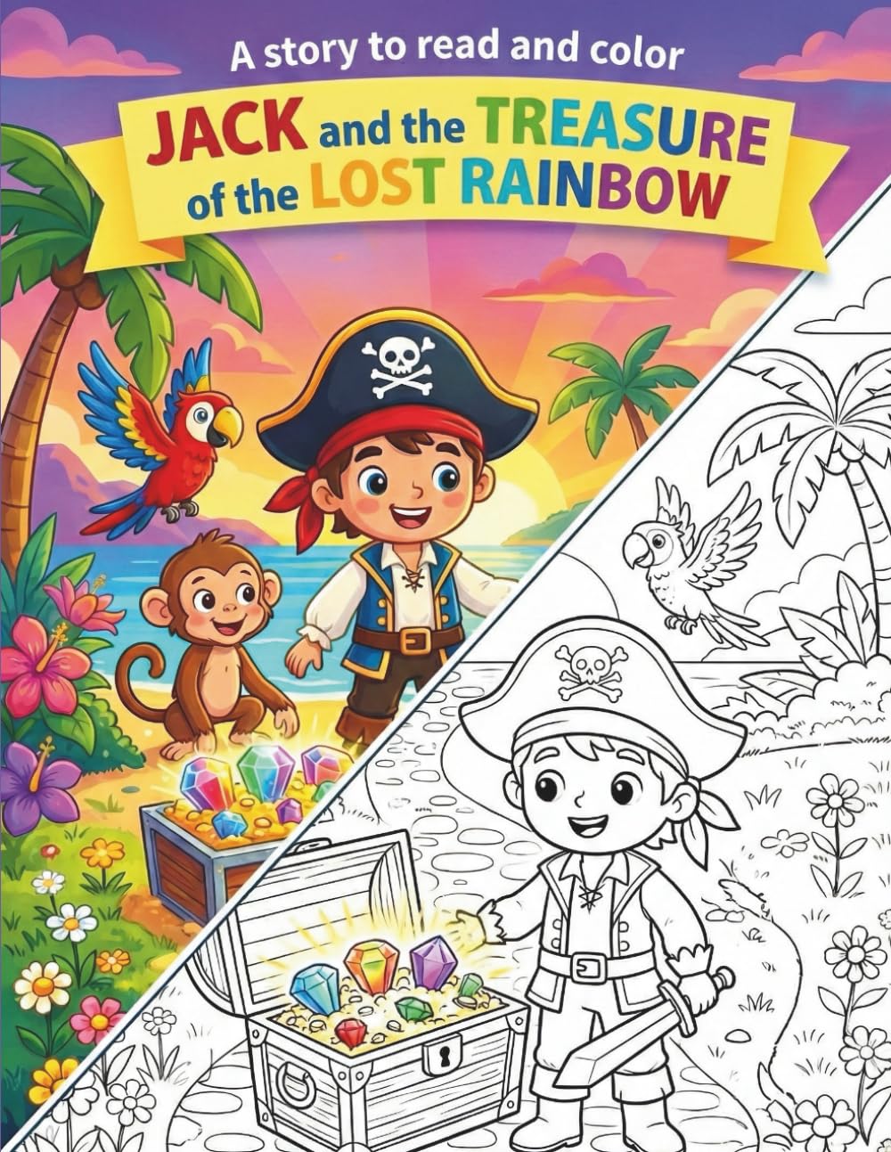Jack and the Treasure of the Lost Rainbow: A Story to Read and Color (A Magical Story & Coloring Book for Kids)