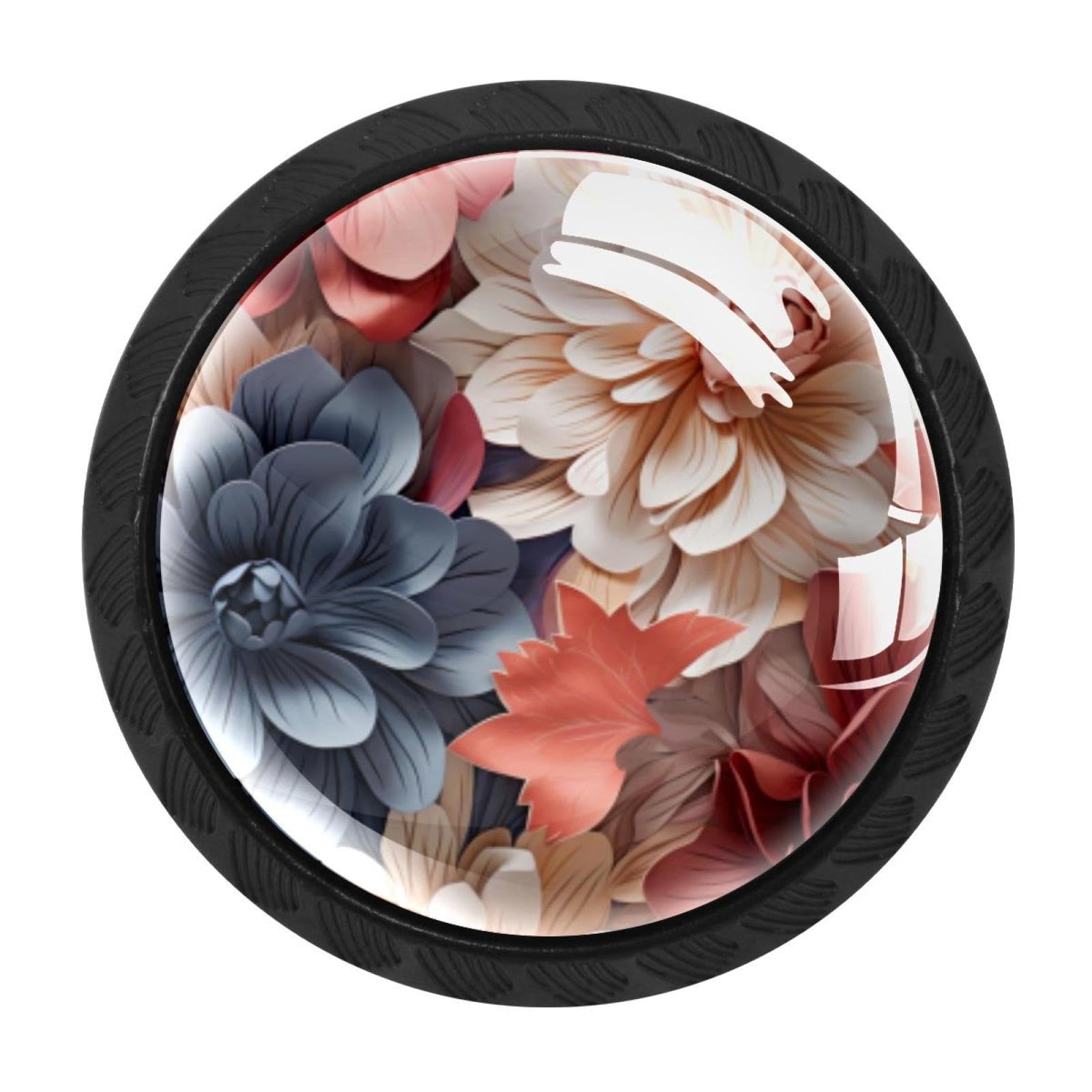 CHENZZZZ 4 Pack Black Flower Petal Kitchen Handles, Cabinet Pulls Hardware for Cupboard Drawer Knobs Dresser Pulls