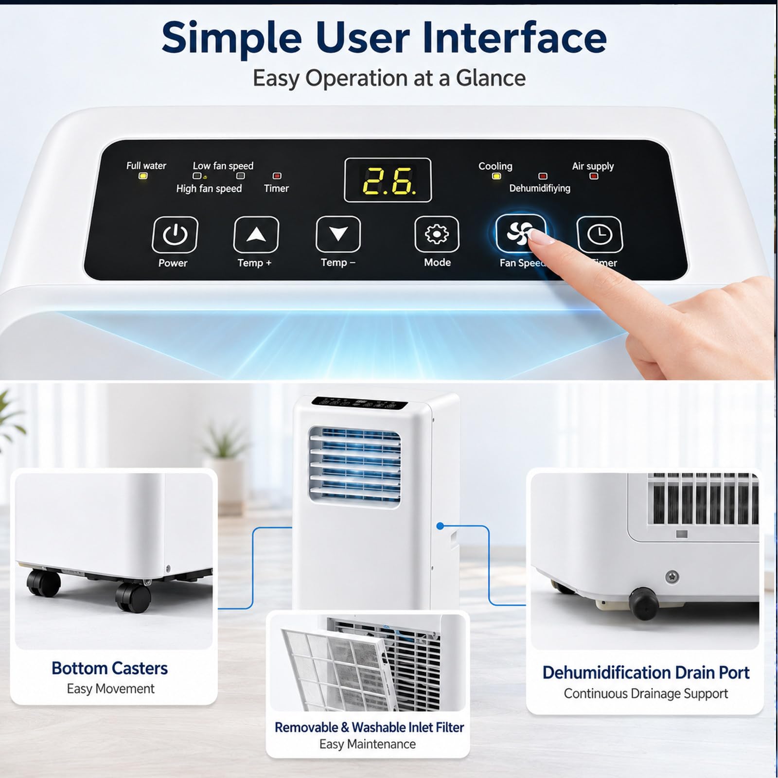 Condizionatore Portatile 5000 BTU unità Raffreddamento | Unità Compatta Con Modalità Ventilatore E Deumidificatore Telecomando Kit Finestra Timer 24H Camera Ufficio Casa