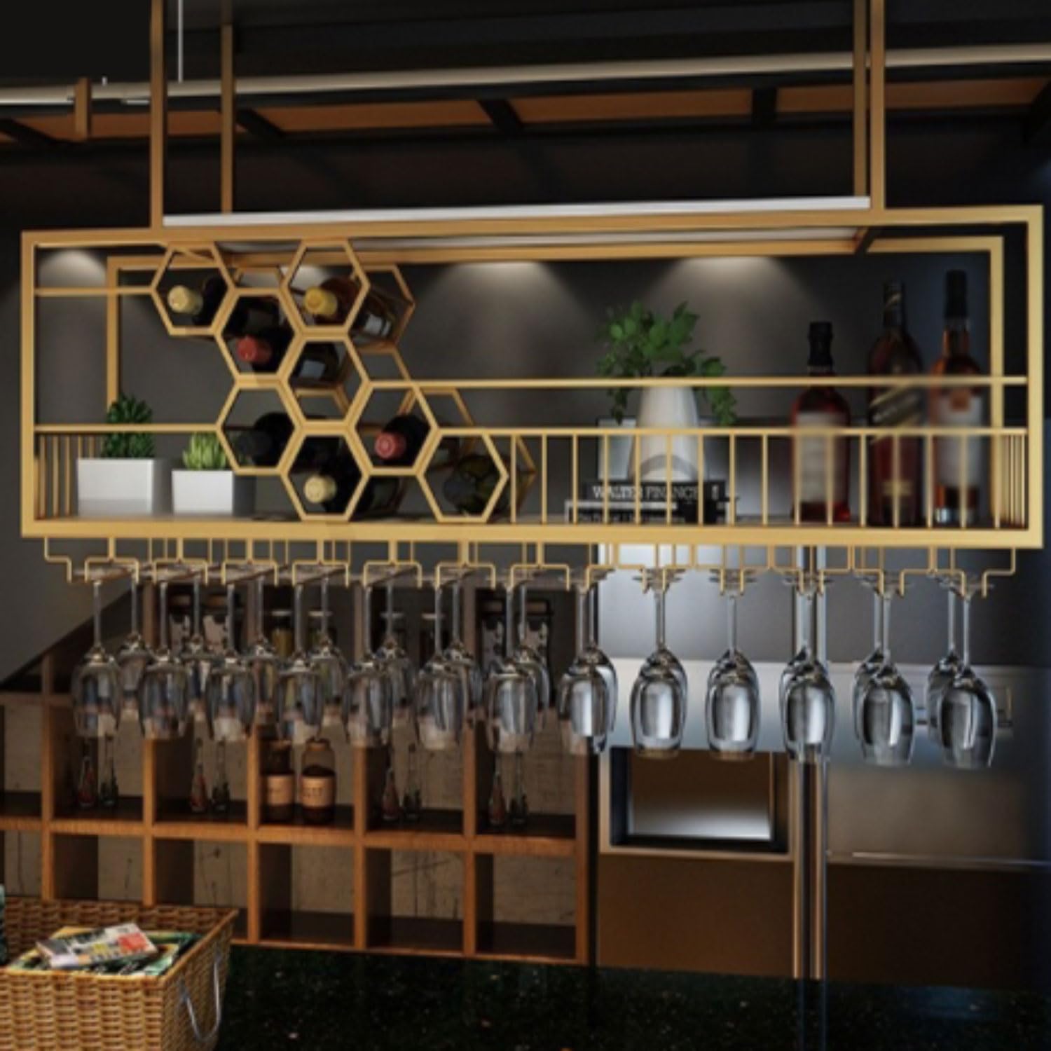 Étagères polyvalentes en métal vintage et casier à vin suspendu mural