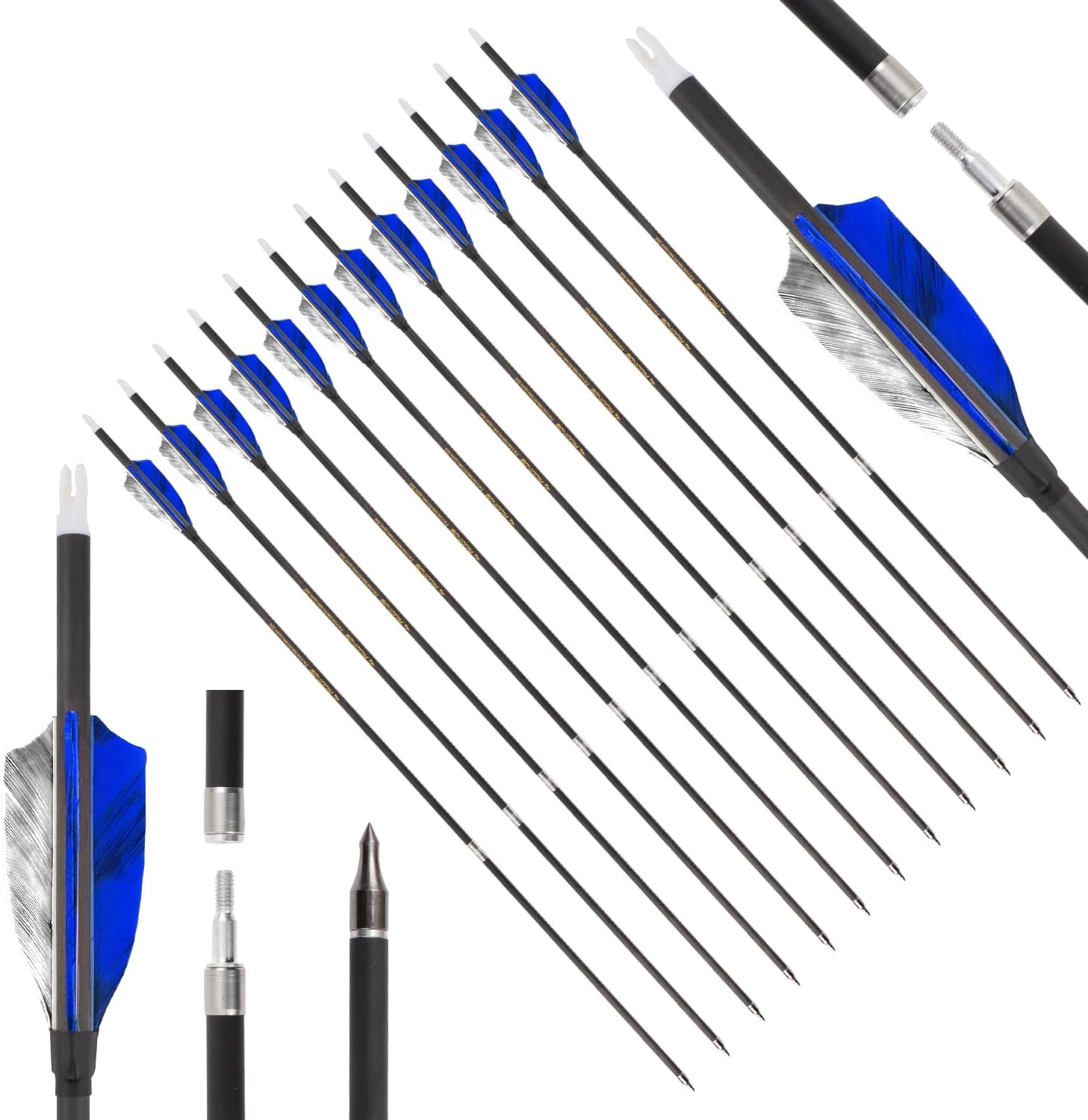 6/12pc Custom Takedown Feathered Carbon Arrows 300/350/400/500/600/700/800 Spine 3" Turkey Feather Portable Targeting Hunting Arrow for Traditional Bow Long-Bow Recurve Bow Compound Bow Archery T3