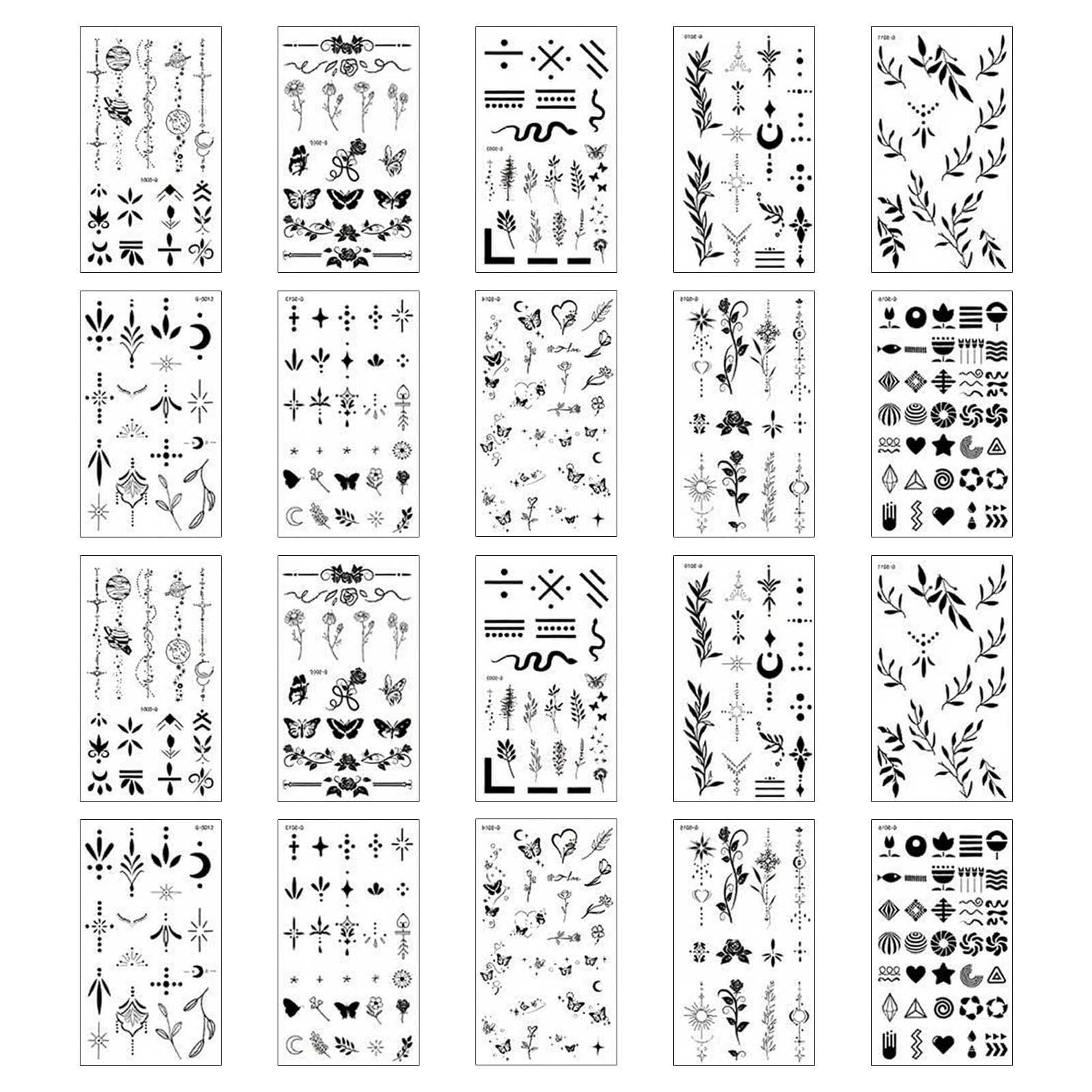 20 Sheets Temporary Tattoos for Women Girls Waterproof Long Lasting Fake Tattoos Black Flowers Wild Plant Butterfly Stick on Tattoos Semi Permanent Transfer Tattoos Stickers for Makeup Accessories