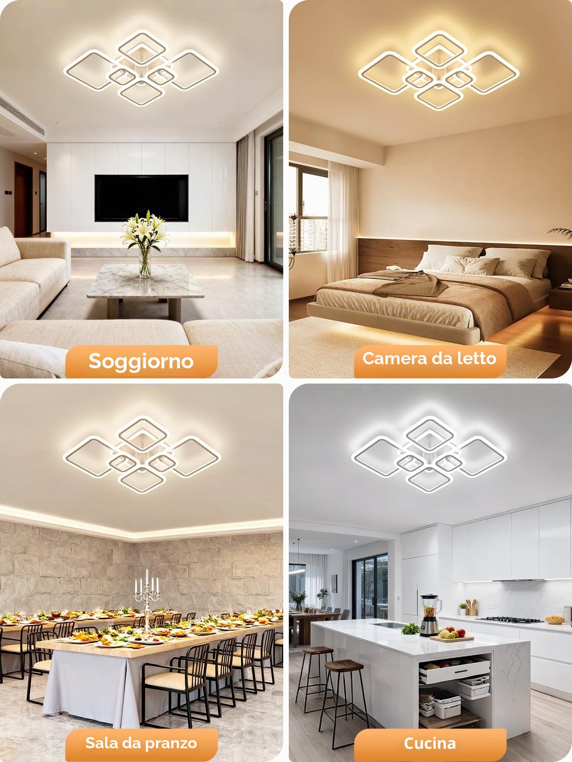 Plafoniera LED Soffitto Moderna Dimmerabile,120W Lampada da Soffitto con Telecomando & APP,3000K-6500K Plafoniera con Funzione di Memoria,Quadrata Lampada er Soggiorno Camera da Letto Cucina, Bianco