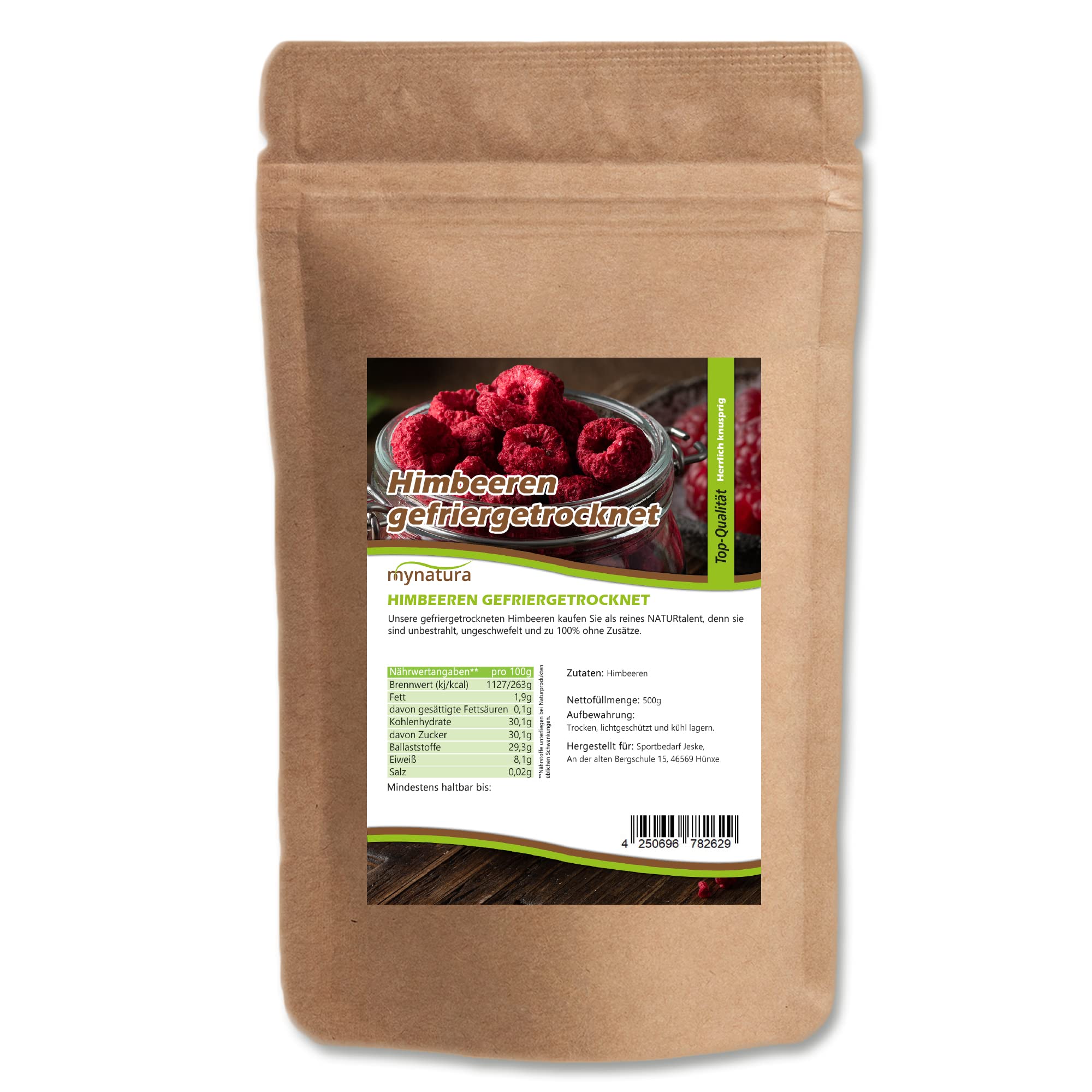 Mynatura gefriergetrocknete Himbeeren I Früchte I Trockenobst I Raspberry I Müsli - schonend getrocknet - (2 x 500g)