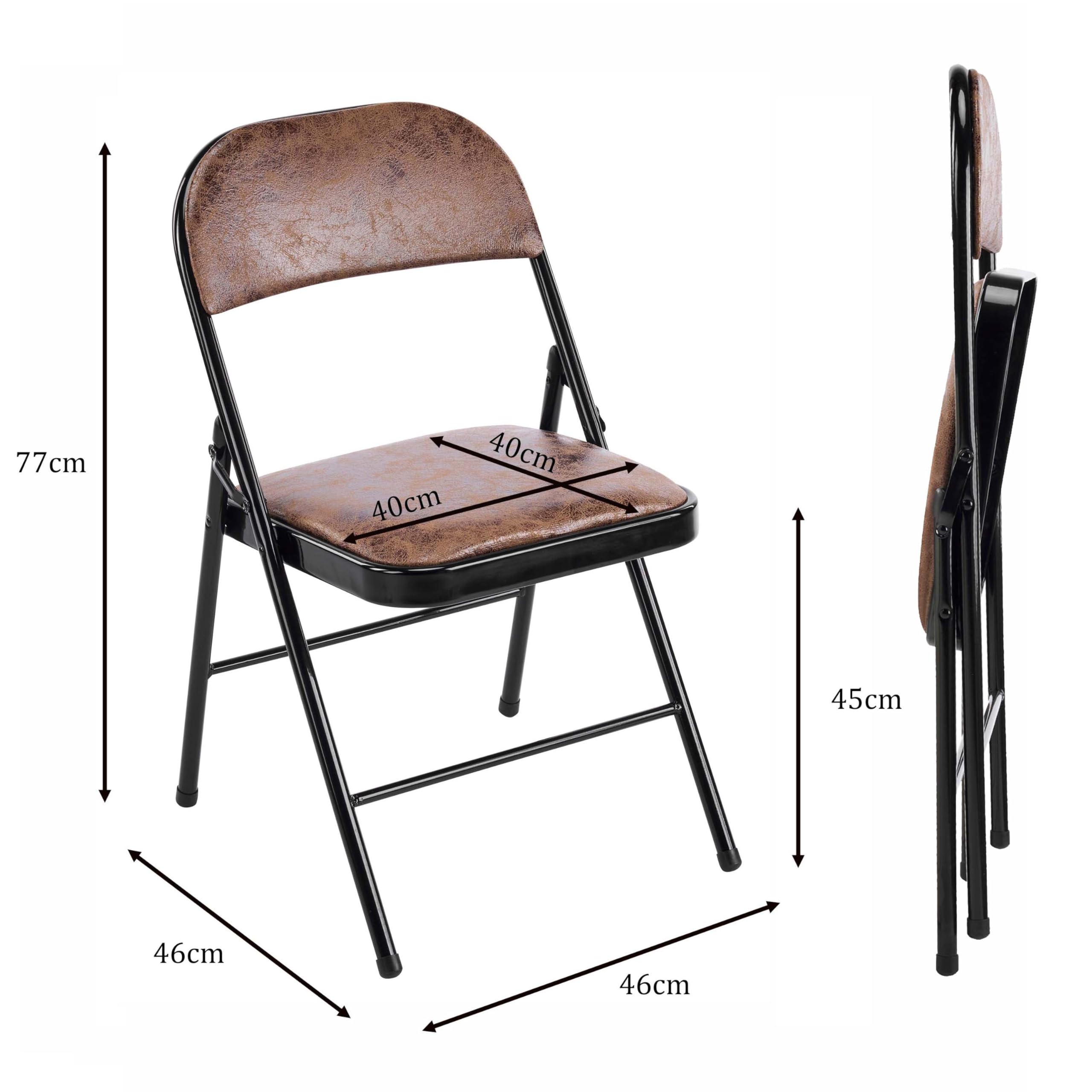 Balama Lot de 2 chaises Pliantes, rembourrées, avec Cadre en métal et Tissu, Peu encombrantes, Charge maximale : 150 kg, pour Jardin, Cuisine, Bureau, Marron/Noir