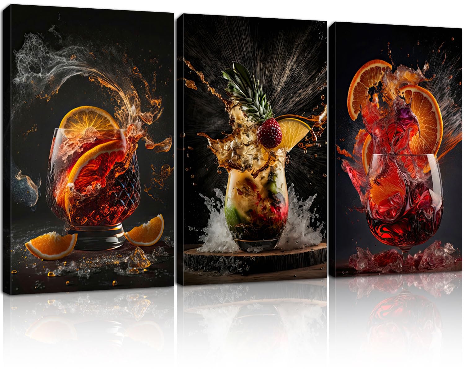 Amazon.com: 3-Piece Framed Canvas Wall Art Wrapped Canvas Cocktail