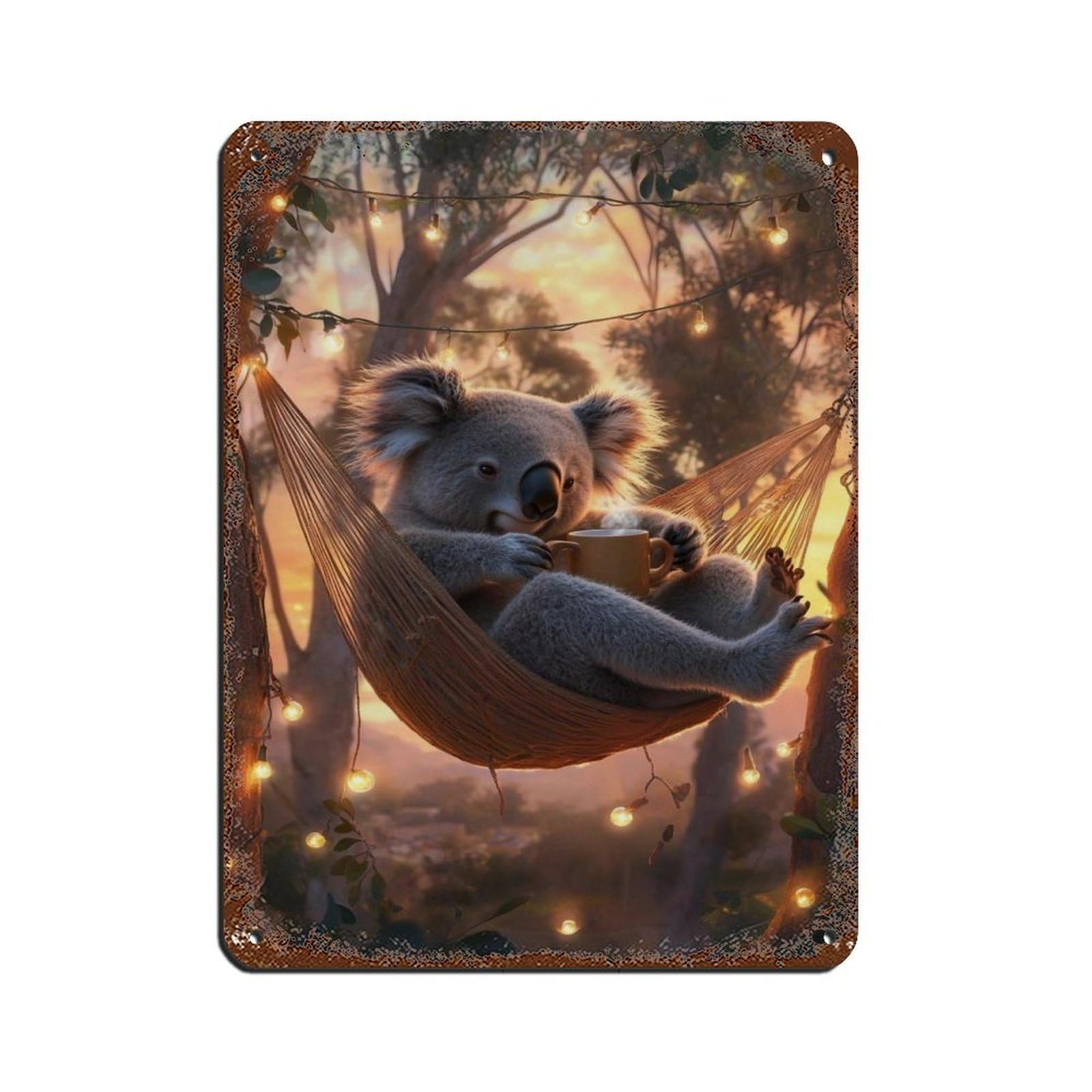 Adorable Koala in Hammock Retro Poster Metal Tin Sign Chic Art Retro Iron Painting Bar People Cave Cafe Family Garage Poster Wall Decoration 12x16inch(30x40cm)