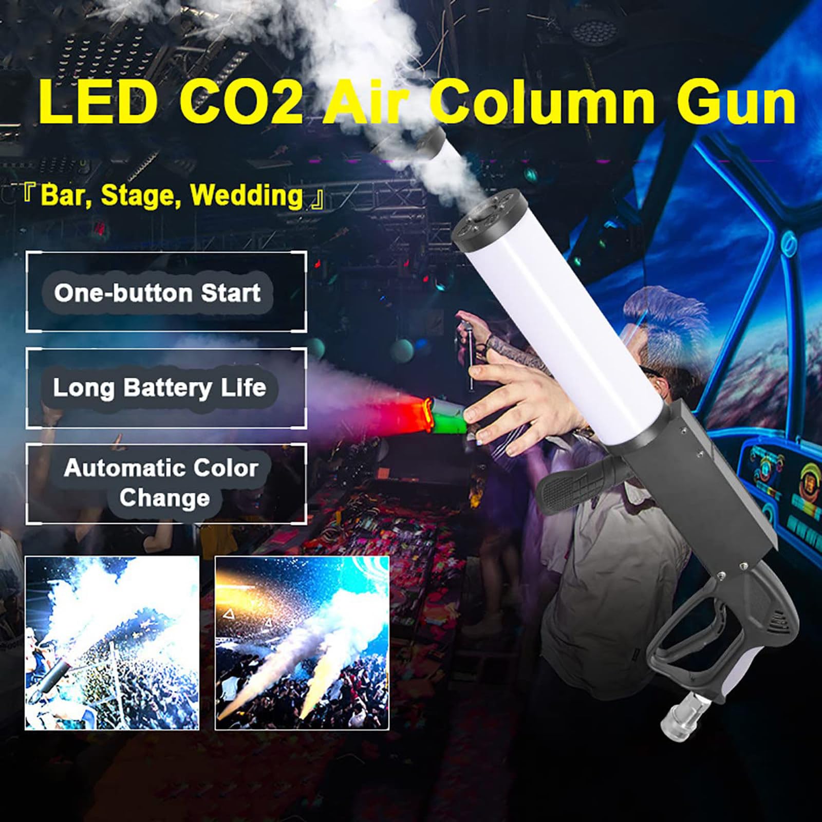 Pistola A Colonna D'Aria Co2 Portatile A Led (Spray 8-10M), Pistola Co2 Dj/Pistola Cannone Co2, Pistole Fumogene A Getto Co2, Per Discoteche, Feste Di Matrimonio, Concerti Dj Dal Vi-vo