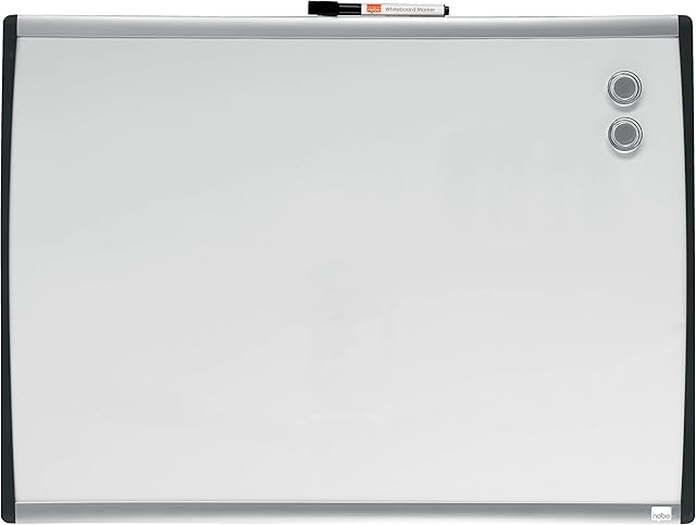 Nobo Small Magnetic Whiteboard With Arched Frame, Wall Mountable, Includes Whiteboard Pen, Magnets & Foam Adhesive Pads, Home/ Office, 585 x 430 mm, 1903783