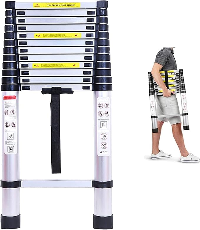 Aluminum Telescoping Straight Ladder 16FT, Lightweight Extension Ladder