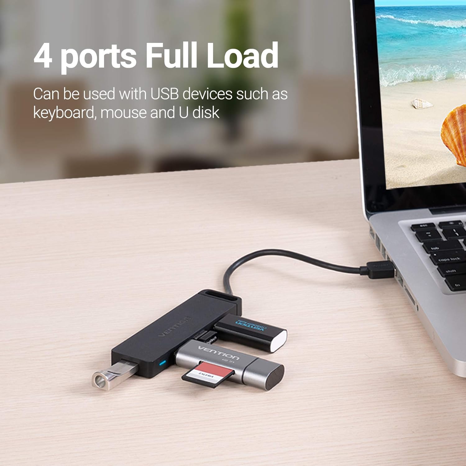 USB 2.0 Hub, VENTION USB Hub 4-Port Splitter with Charging Port for Notebook PC, USB Flash Drives, Mobile HDD for MacBook Pro, iMac, Surface Pro, XPS (0.5FT/0.15m) : Electronics