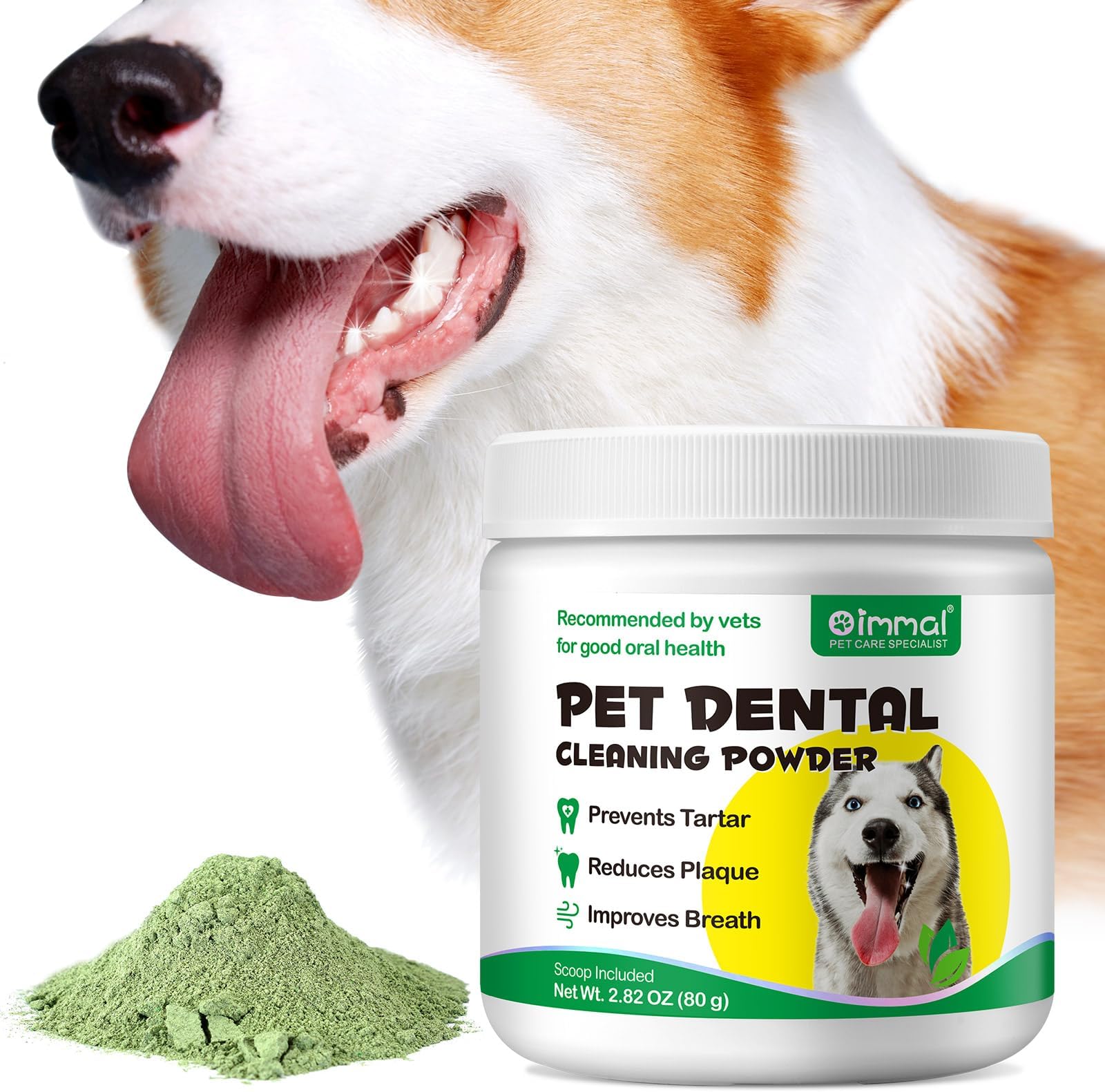 QUROMOJYDog Dental Care Powder,Dog Teeth Cleaning Powder,Dog Plaque and Tartar Remover and for Bad Breath,Help Overall Dog Oral Care,Ideal for Mouth, Teeth and Gum Health