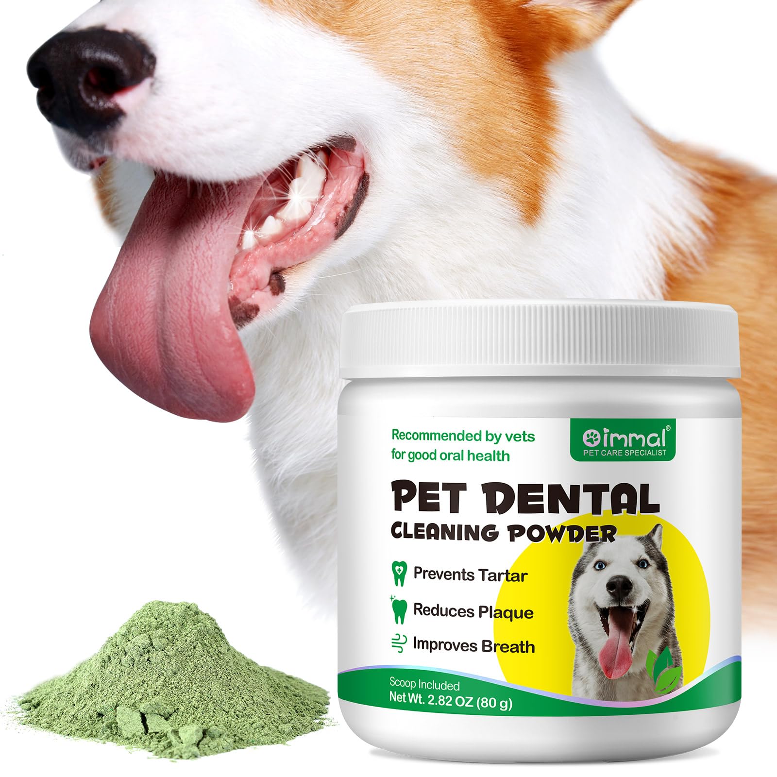 QUROMOJYDog Dental Care Powder,Dog Teeth Cleaning Powder,Dog Plaque and Tartar Remover and for Bad Breath,Help Overall Dog Oral Care,Ideal for Mouth, Teeth and Gum Health