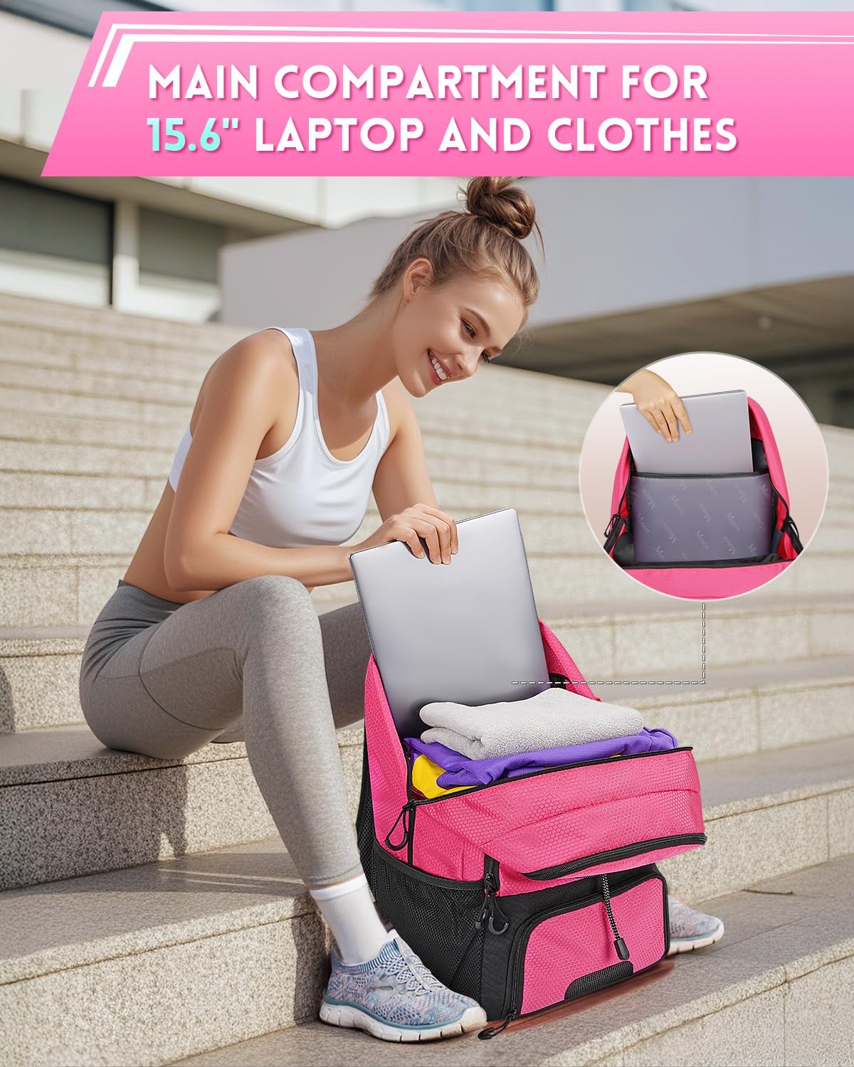 MATEIN Girls Soccer Backpack, Large Basketball Bag with Ball Holder & Shoe Compartment for Tournament & Game Day, Lightweight Youth Sports Bag with Fence Hook Fits 15.6 Inch Laptop, Soccer Team Gifts