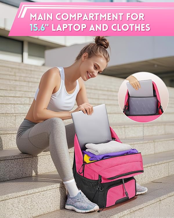 MATEIN Girls Soccer Backpack, Large Basketball Bag with Ball Holder & Shoe Compartment for Tournament & Game Day, Lightweight Youth Sports Bag with Fence Hook Fits 15.6 Inch Laptop, Soccer Team Gifts by MATEIN - Image 4