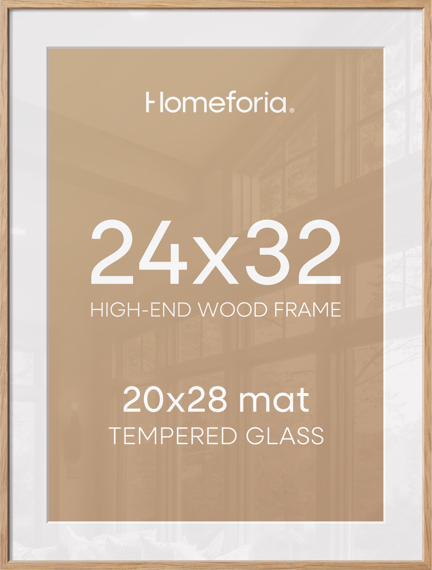 Homeforia 32x24 Poster Frame Wood, High End Natural Oak 24x32 Large Picture Frame with Mat 20x28, 24 x 32 Light Wooden Frame Matted to 20 by 28 Photo, 24by32 Frames, Tempered Glass, Wall Kit, Set of 1
