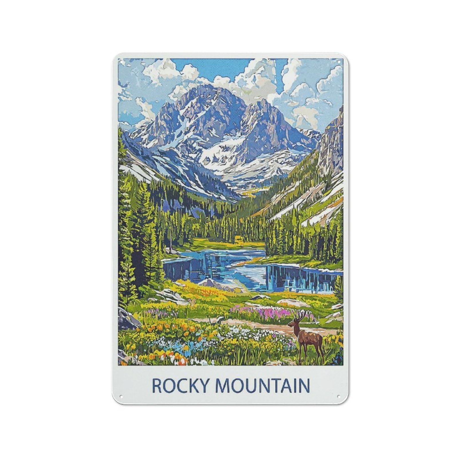 Rocky Mountain Landscape Decorative Tin Plaque 30x20cm, Decorative Novelty Wall Art for Hallway, Home Bar, Garage Or Study