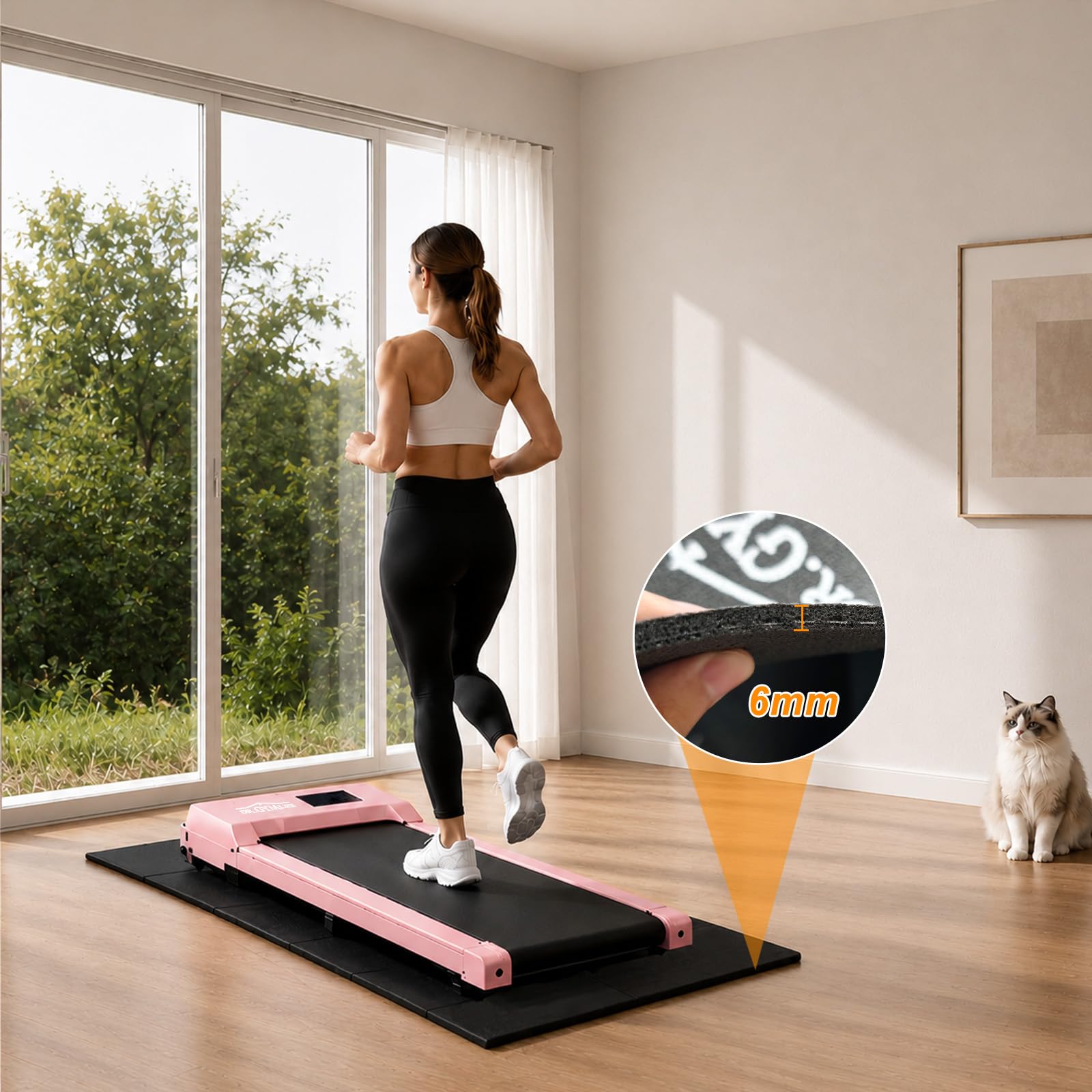 Tappetino Walking Pad e Tapis Roulant, Protezione Antiscivolo e Assorbimento Rumore, PVC Alta Densità Pieghevole per Moquette e Pavimenti in Legno, 140 x 60 x 0,6 cm