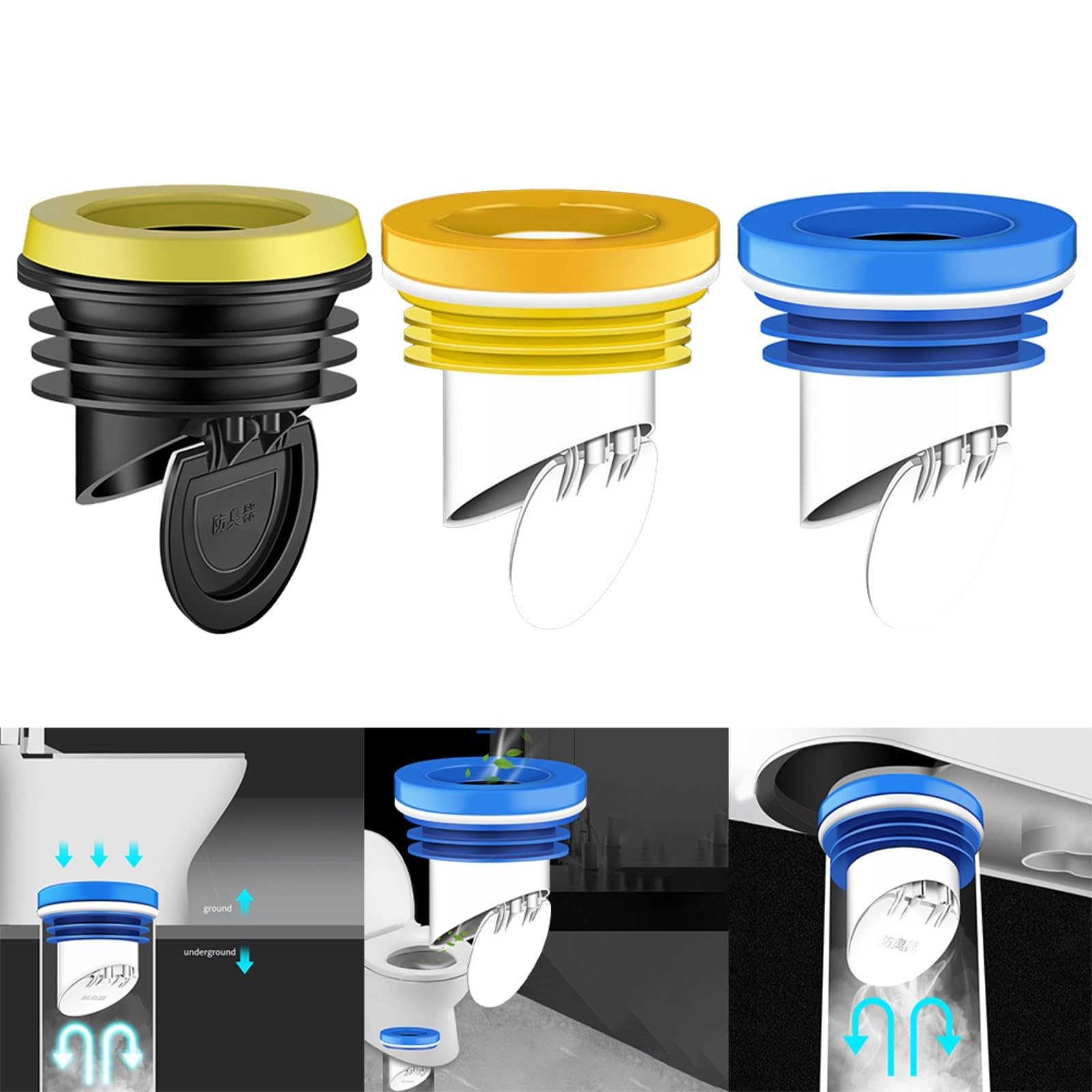 Clapet Anti Odeur PVC 100, Joint de Toilettes Anti-Odeur avec clapet Anti-Retour pour tuyaux en PVC de 100 à 110 mm (Noir)