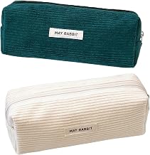 2 Pcs Ribbed Velvet Pencil Case, Large Ribbed Velvet Pencil Case, Beige School Bag, Se Puede Utilizar Como Bolsa de Viaje O Bolsa de CosméTicos, Monedero, Estuche Para Gafas Y Bolsa de Accesorios