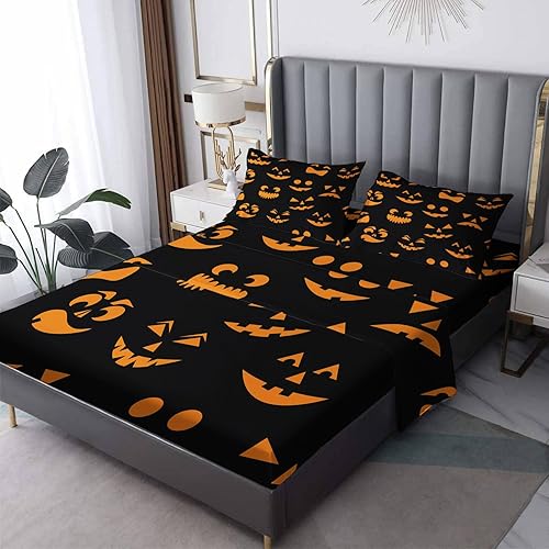 Miniatura 40 de Sábanas de murciélago tamaño individual – Juego de sábanas de Halloween para niños y niñas, juego de sábanas en blanco y negro, microfibra suave