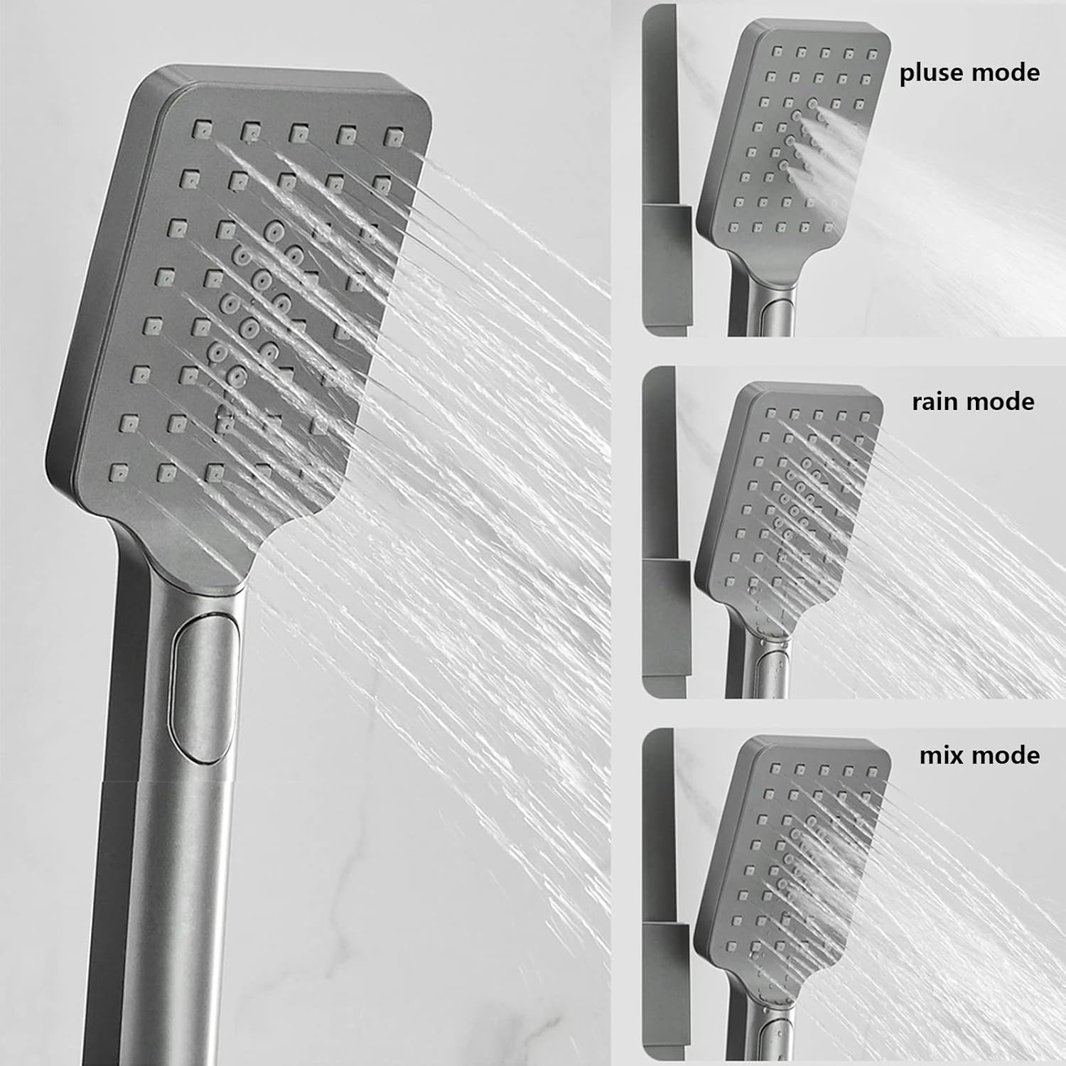 Gray Shower Faucet Set Bathroom Thermostatic Digital Display Shower System Wall Mounted Brass Shower Fixtures with Rain Shower Head and 3-Setting Hand Shower