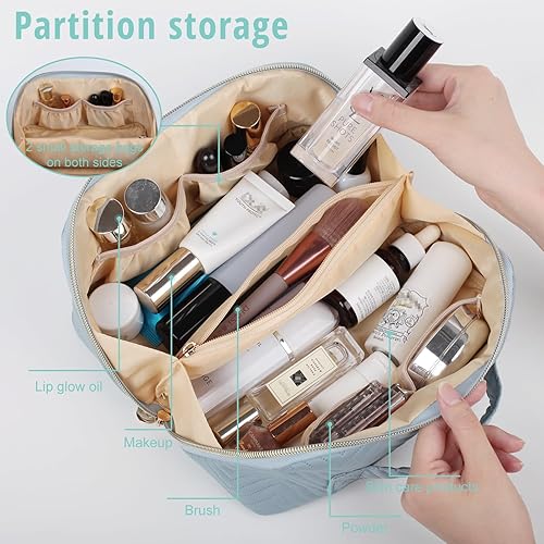 Miniatura 3 de Bunnychill Bolsa de maquillaje para cosméticos, bolsa de maquillaje de viaje de gran capacidad para mujeres con bolsa portátil abierta plana