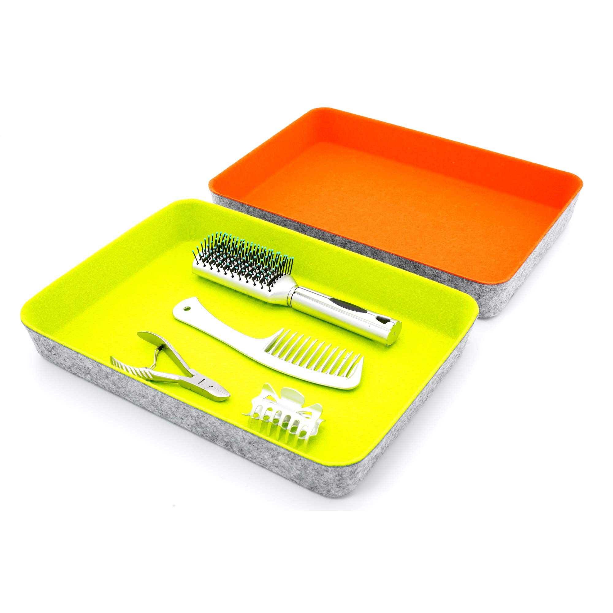 Welaxy 2-teiliger Schreibtisch-Schubladen-Organizer für Dokumente in Briefgröße, A4-Papier, Ordner, Ordner, Aufbewahrungsbehälter (Orange + Grün)