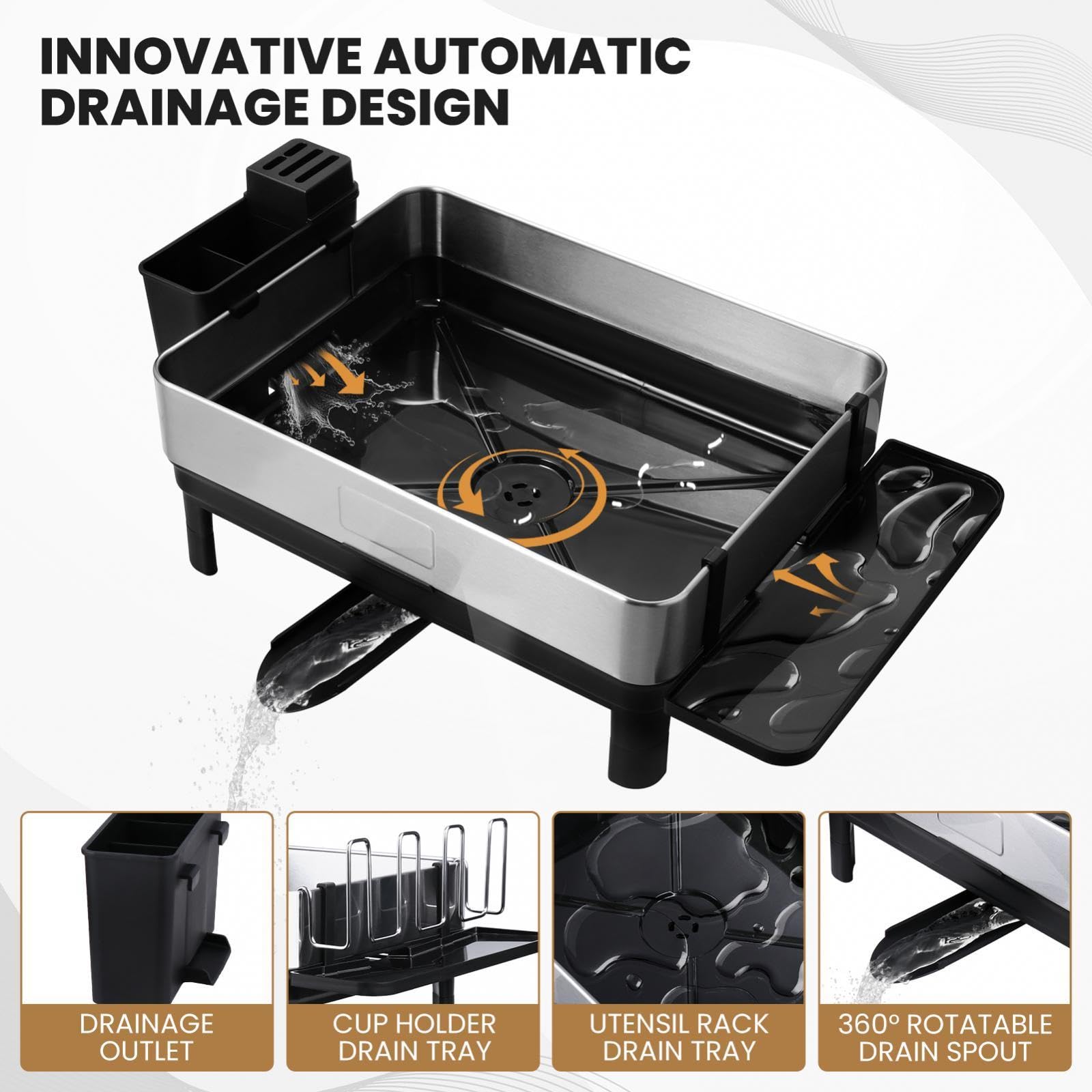 Escurridor de Platos de Acero Inoxidable con Bandeja de Goteo Soporte para Cubiertos y Tazas Organizador de Secado para Cocina Adecuado para Familias